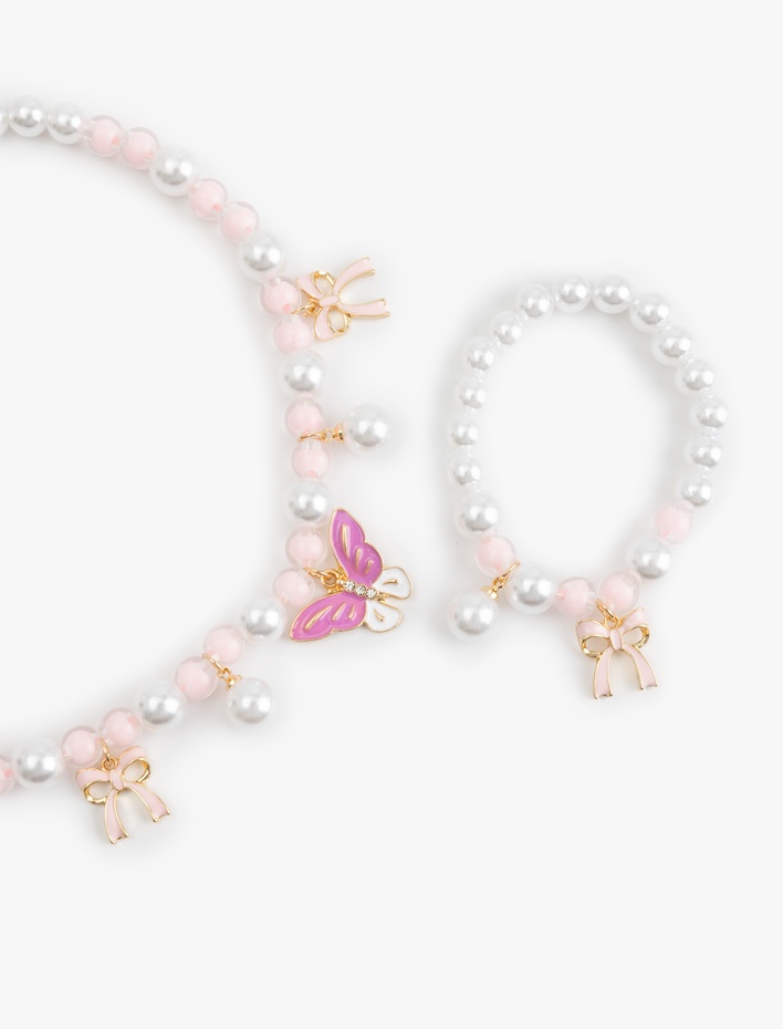 Kadın Boncuklu Kelebek Detaylı Kolye ve Bileklik Seti