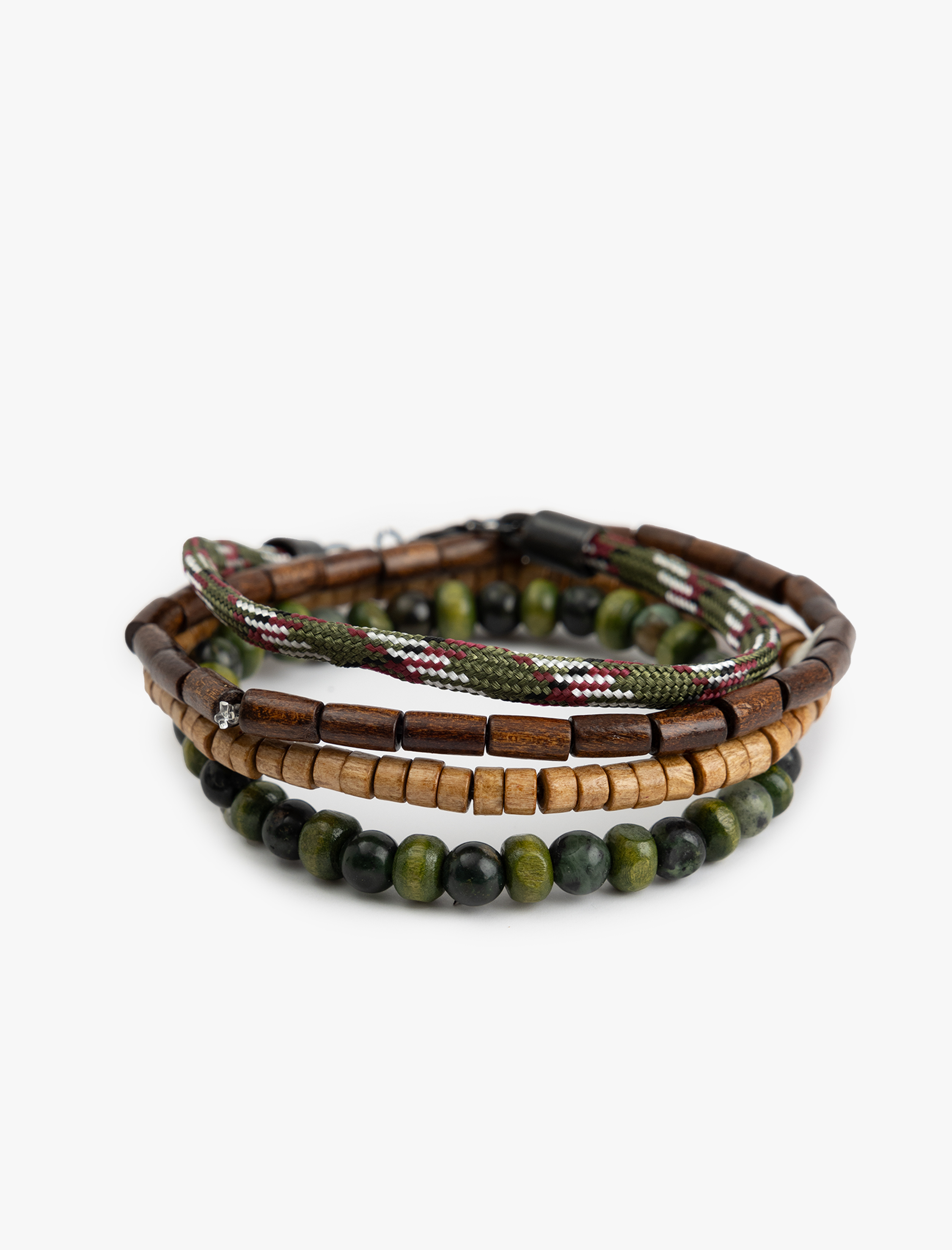Erkek Ahşap Boncuklu Çok Renkli Bileklik Seti