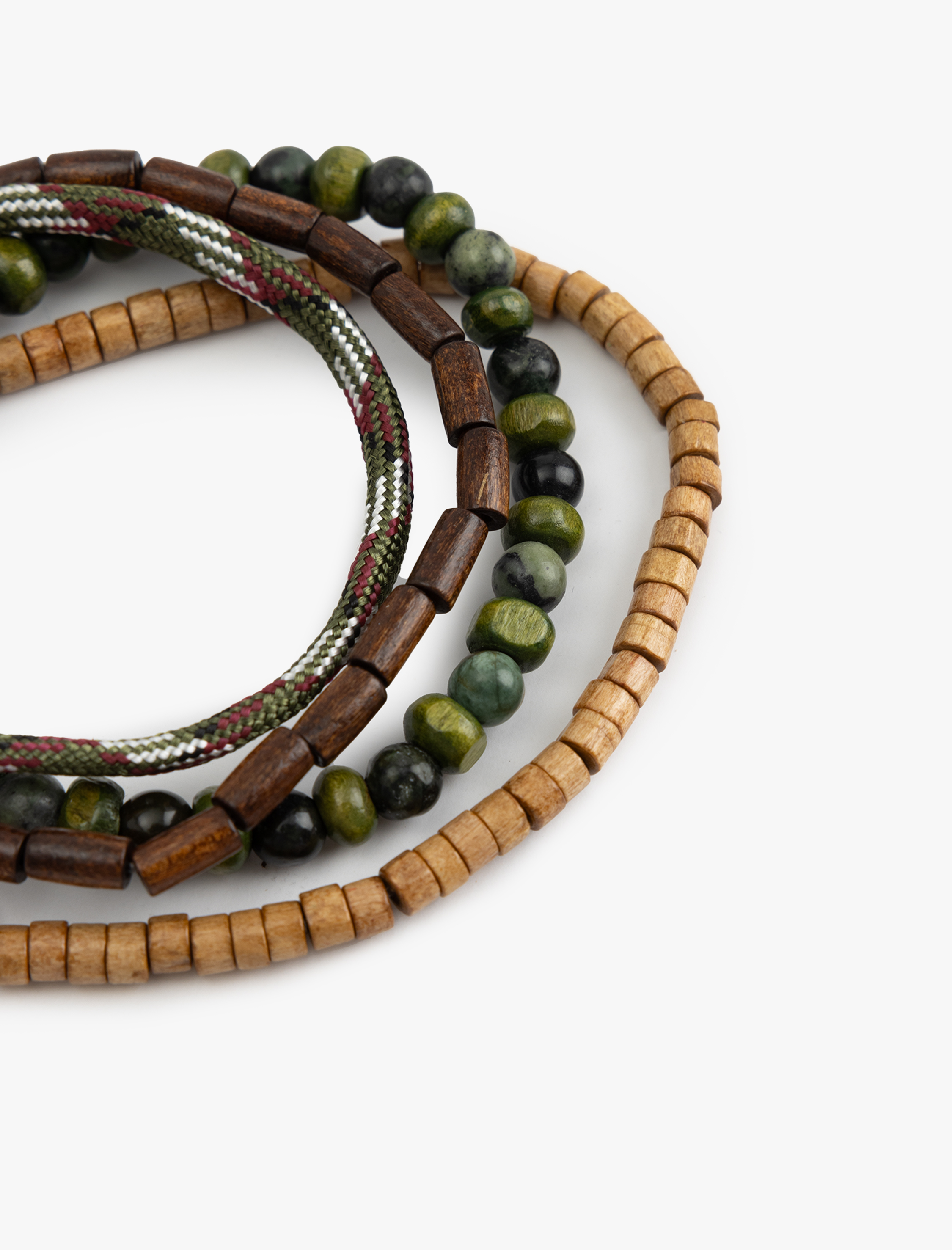 Erkek Ahşap Boncuklu Çok Renkli Bileklik Seti