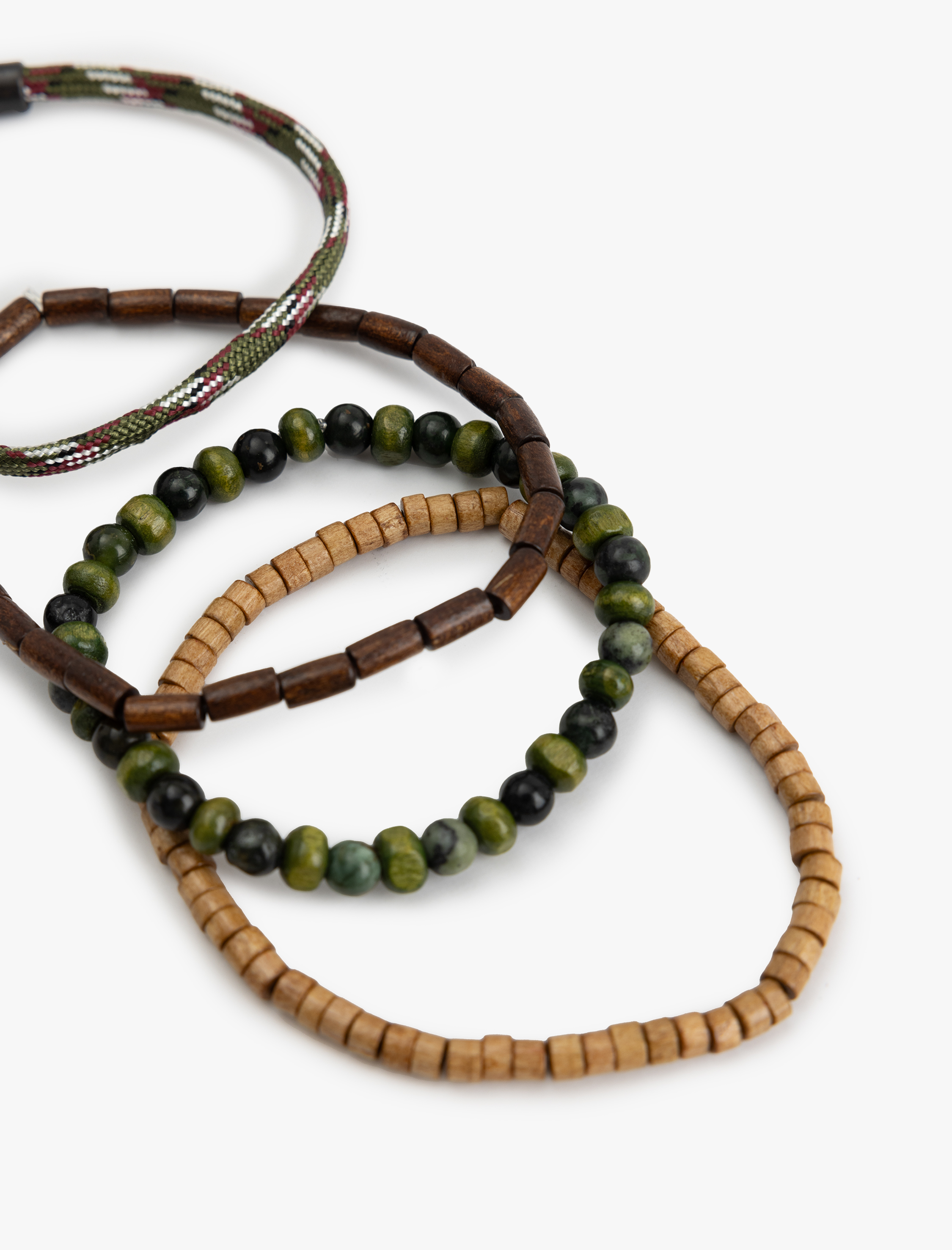 Erkek Ahşap Boncuklu Çok Renkli Bileklik Seti