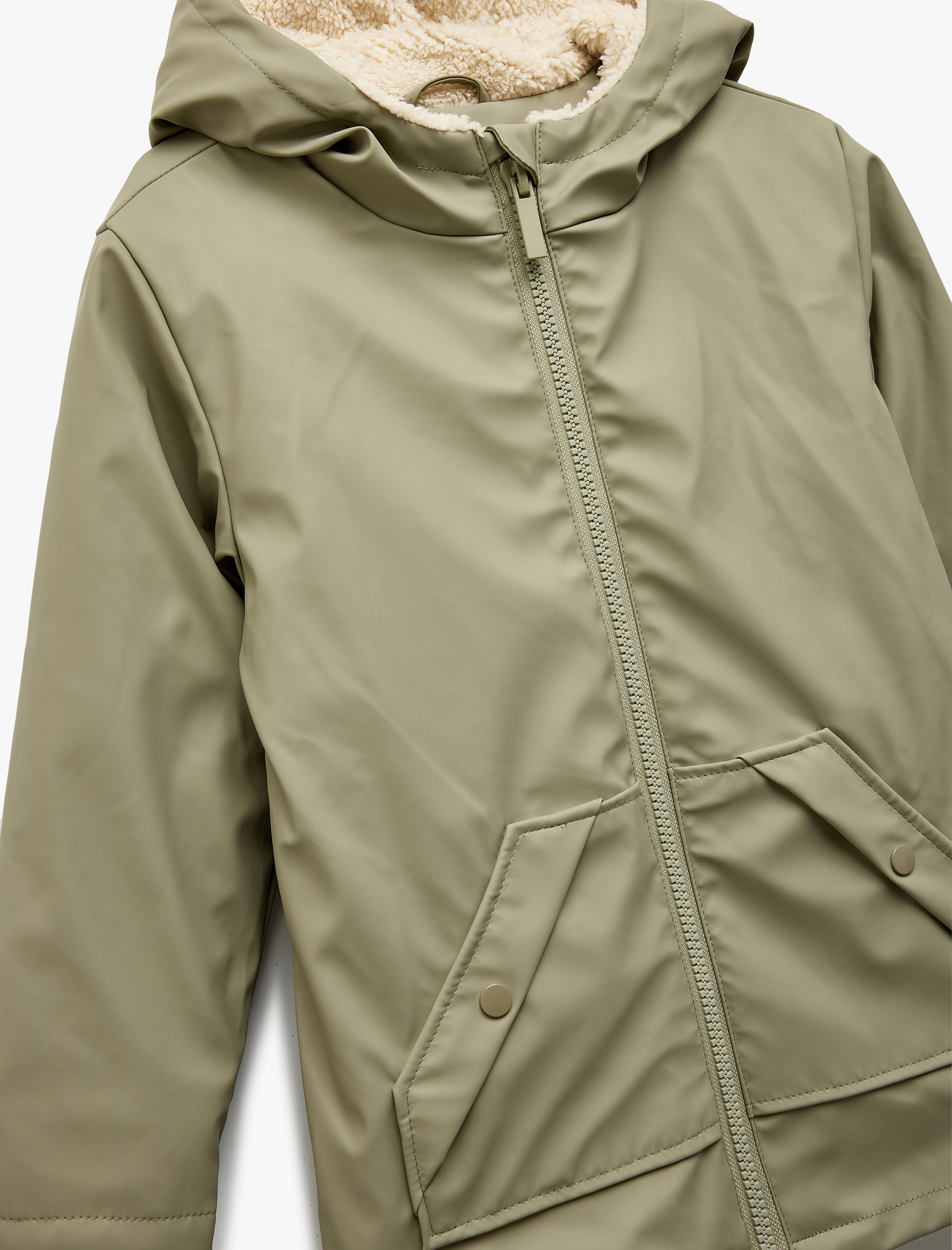  Kız Çocuk Bol Kalıp Fermuarlı İçi Peluş Kanguru Cepli Kapşonlu Kaban