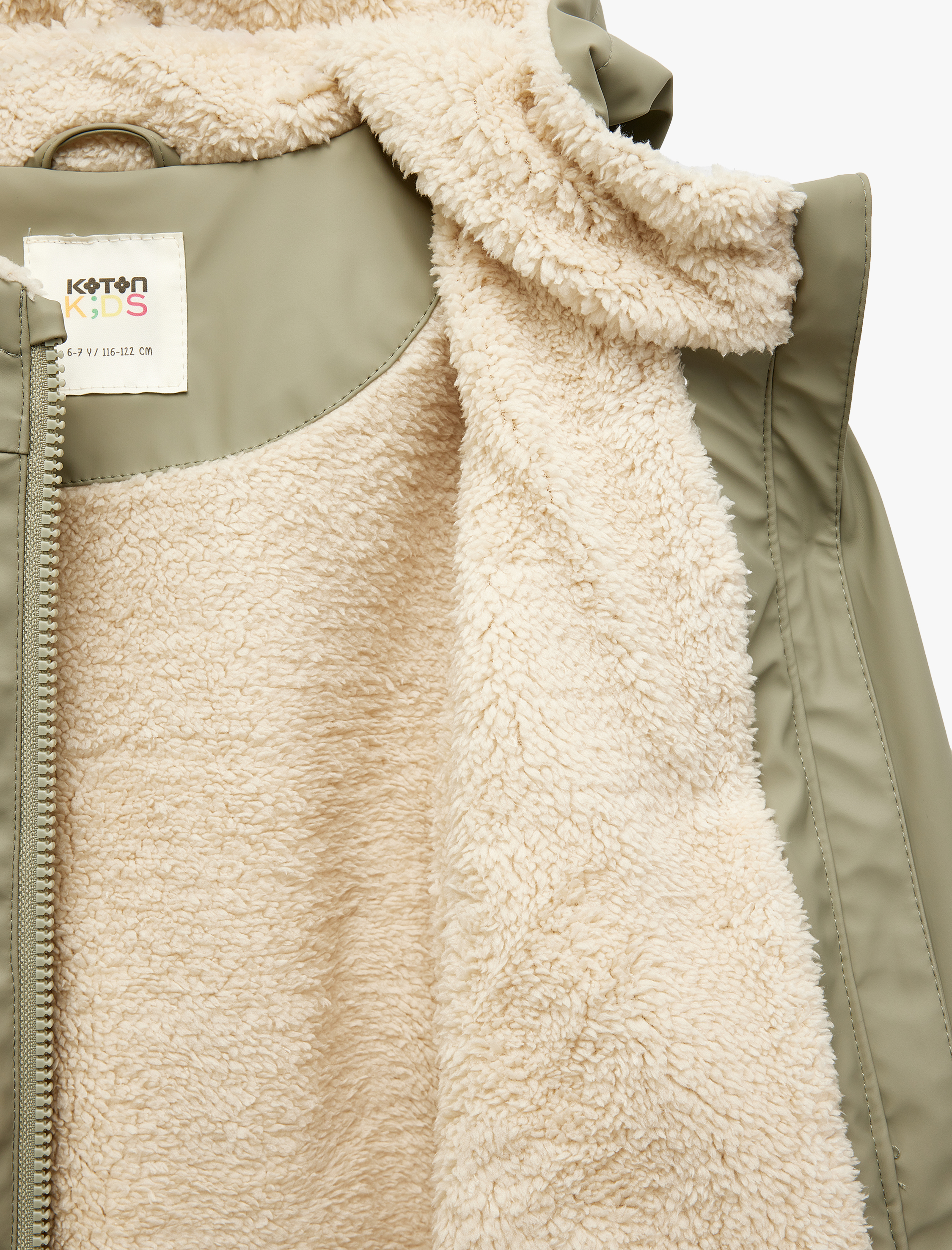  Kız Çocuk Bol Kalıp Fermuarlı İçi Peluş Kanguru Cepli Kapşonlu Kaban