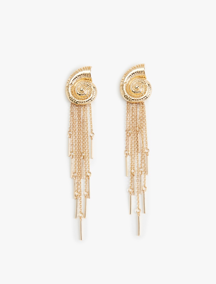 Kadın Sallantılı Büyük Boy Zincirli Deniz Kabuğu Küpe - Koton X Sima Tarkan