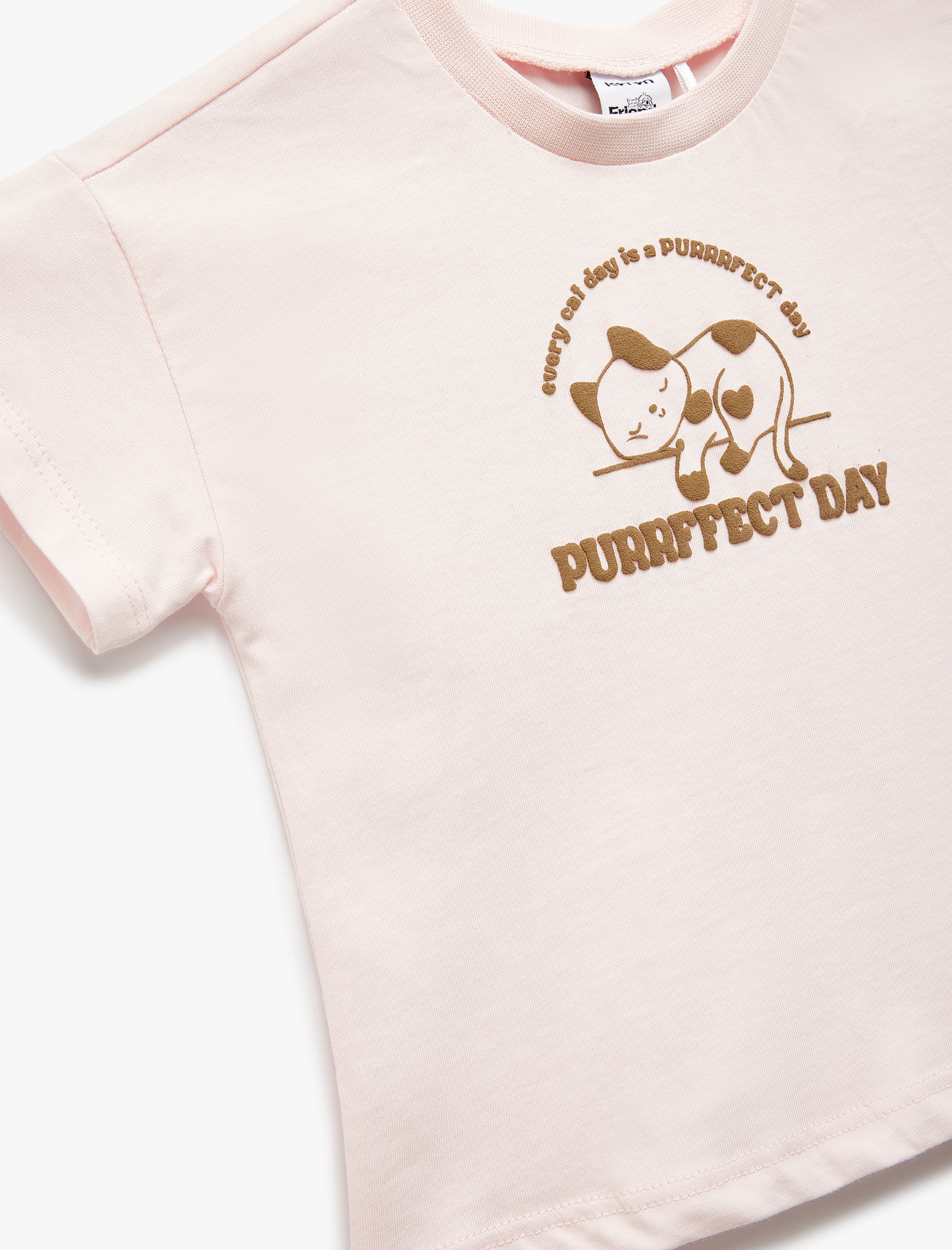  Kız Bebek Bisiklet Yaka Kısa Kollu Baskılı Pamuklu Tişört