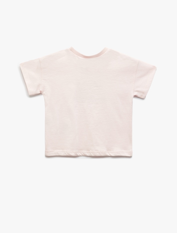 Kız Bebek Bisiklet Yaka Kısa Kollu Baskılı Pamuklu Tişört