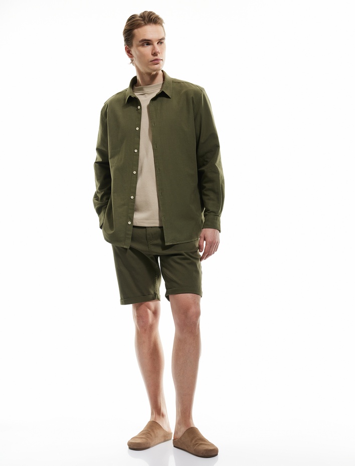  Pamuklu Chino Cepli Bermuda Slim Fit Şort