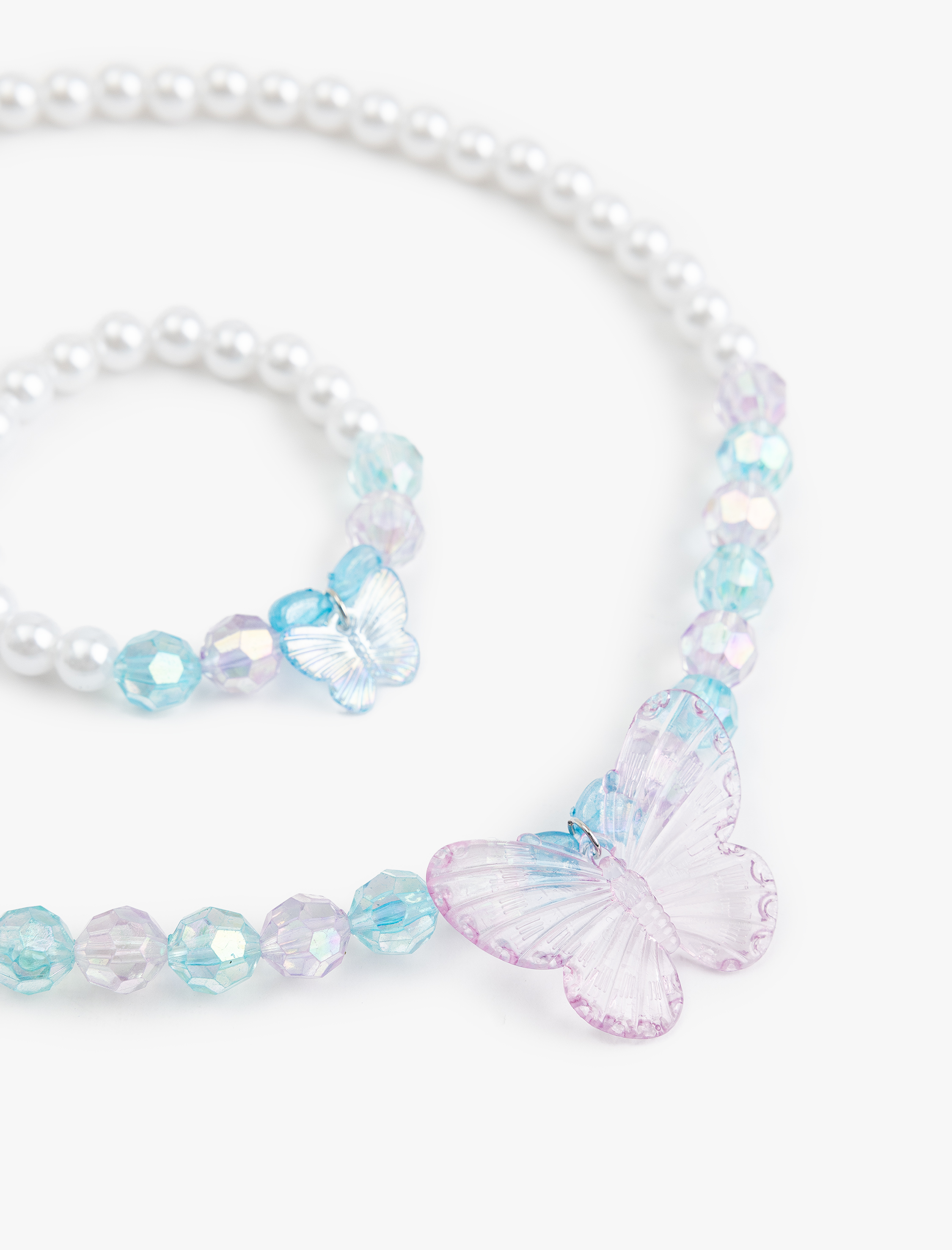  Kadın Boncuklu Kelebek Detaylı Bileklik ve Kolye Seti