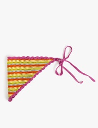 Kroşe Renkli Çizgili Üçgen Bandana - Koton X Sibil Çetinkaya