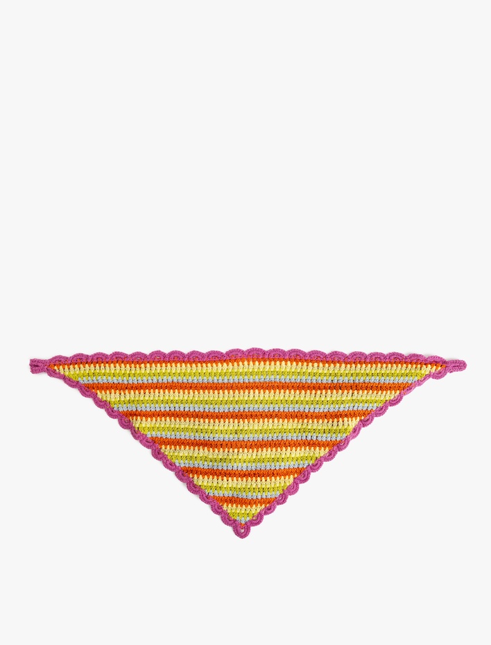Kadın Kroşe Renkli Çizgili Üçgen Bandana - Koton X Sibil Çetinkaya