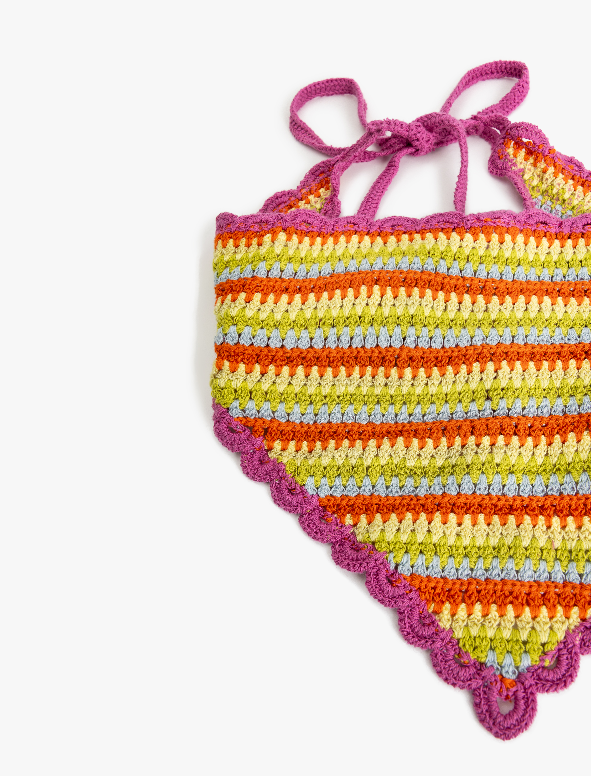  Kadın Kroşe Renkli Çizgili Üçgen Bandana - Koton X Sibil Çetinkaya