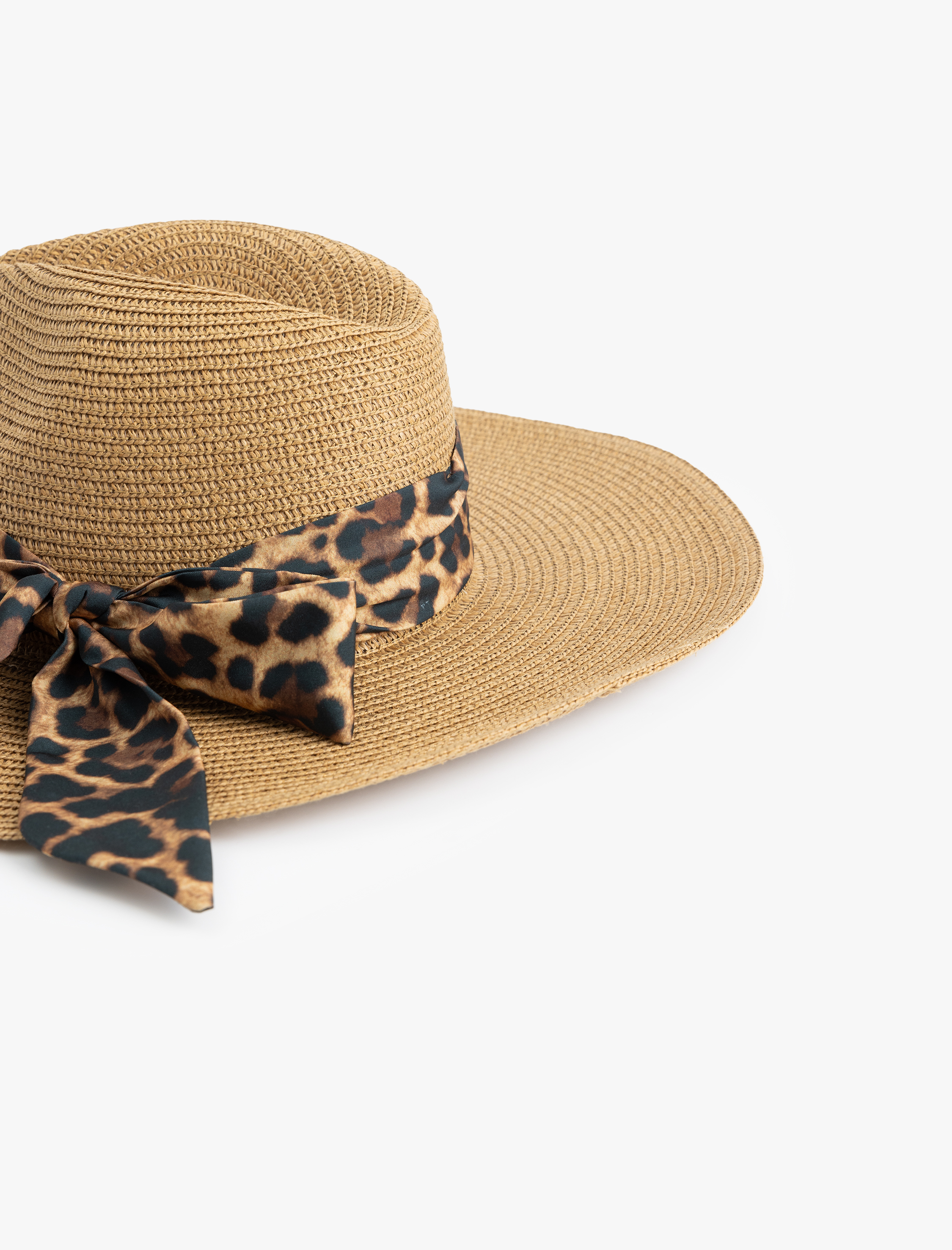  Kadın Leopar Fular Detaylı Hasır Şapka