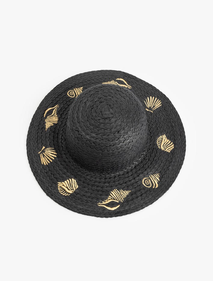 Kadın Deniz Kabuğu Desenli Hasır Şapka