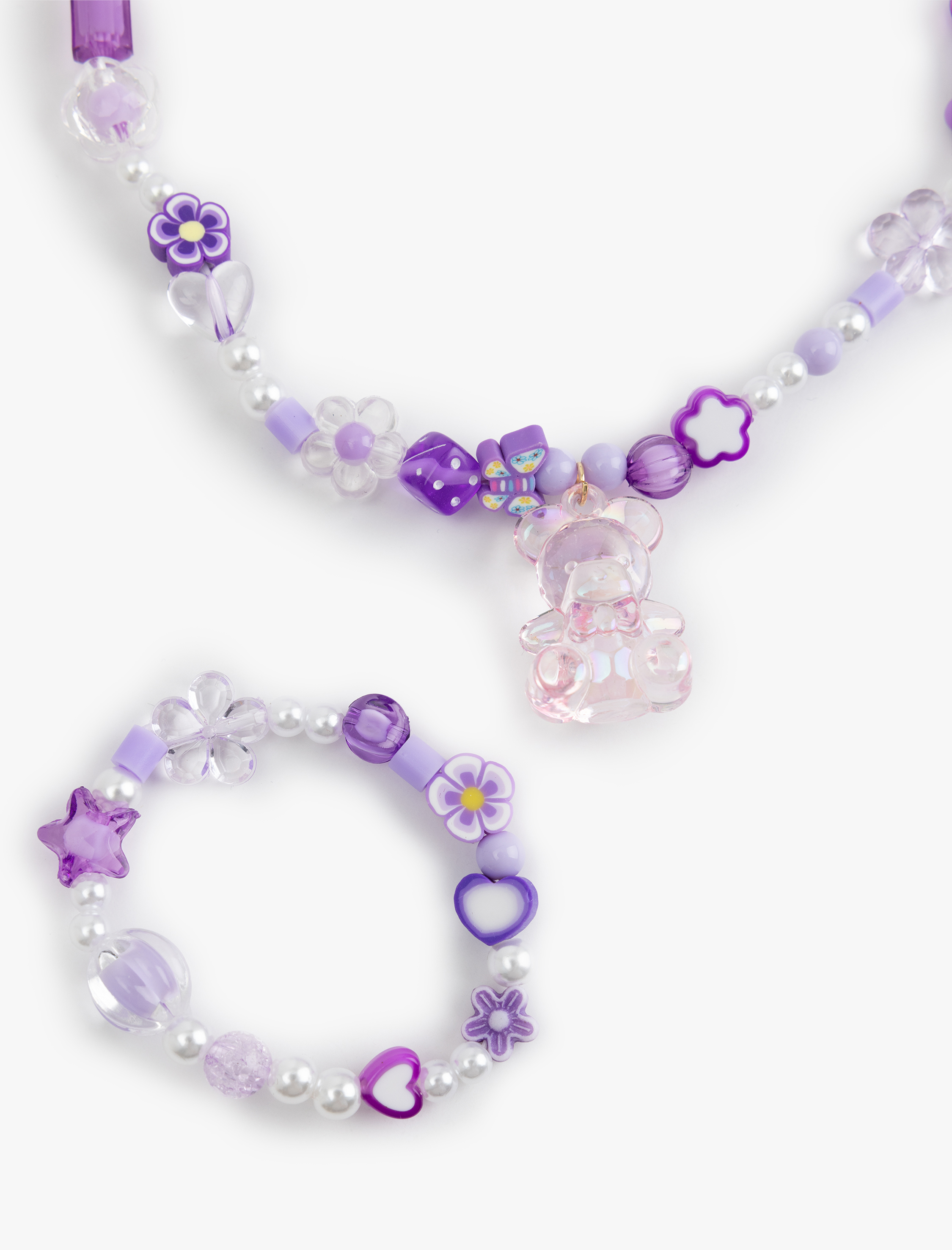  Kadın Boncuklu Ayıcık Detaylı Kolye Bileklik Seti