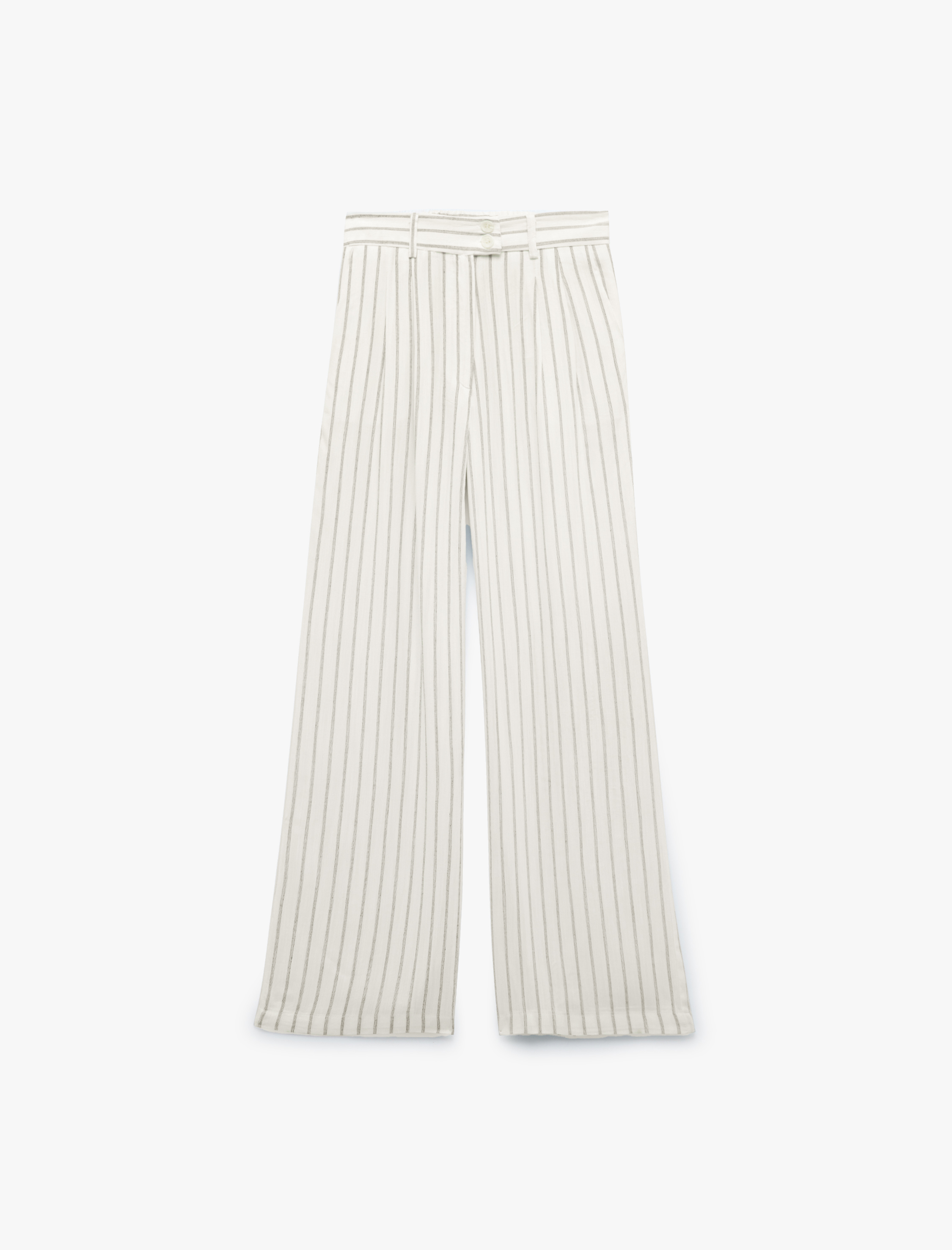   Düğmeli Pileli Rahat Kesim Çizgili Viskon Pantolon