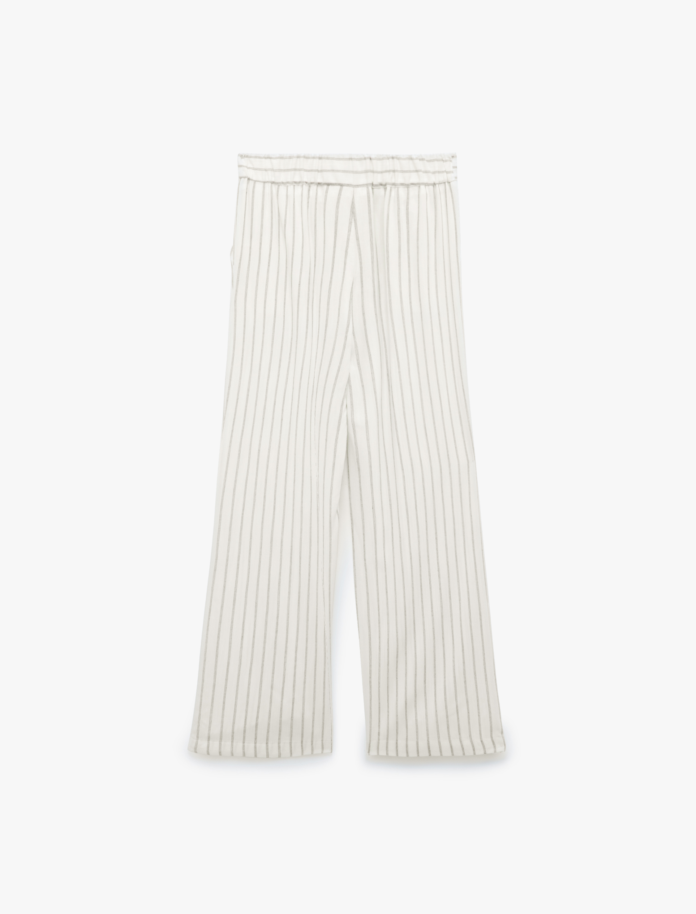   Düğmeli Pileli Rahat Kesim Çizgili Viskon Pantolon