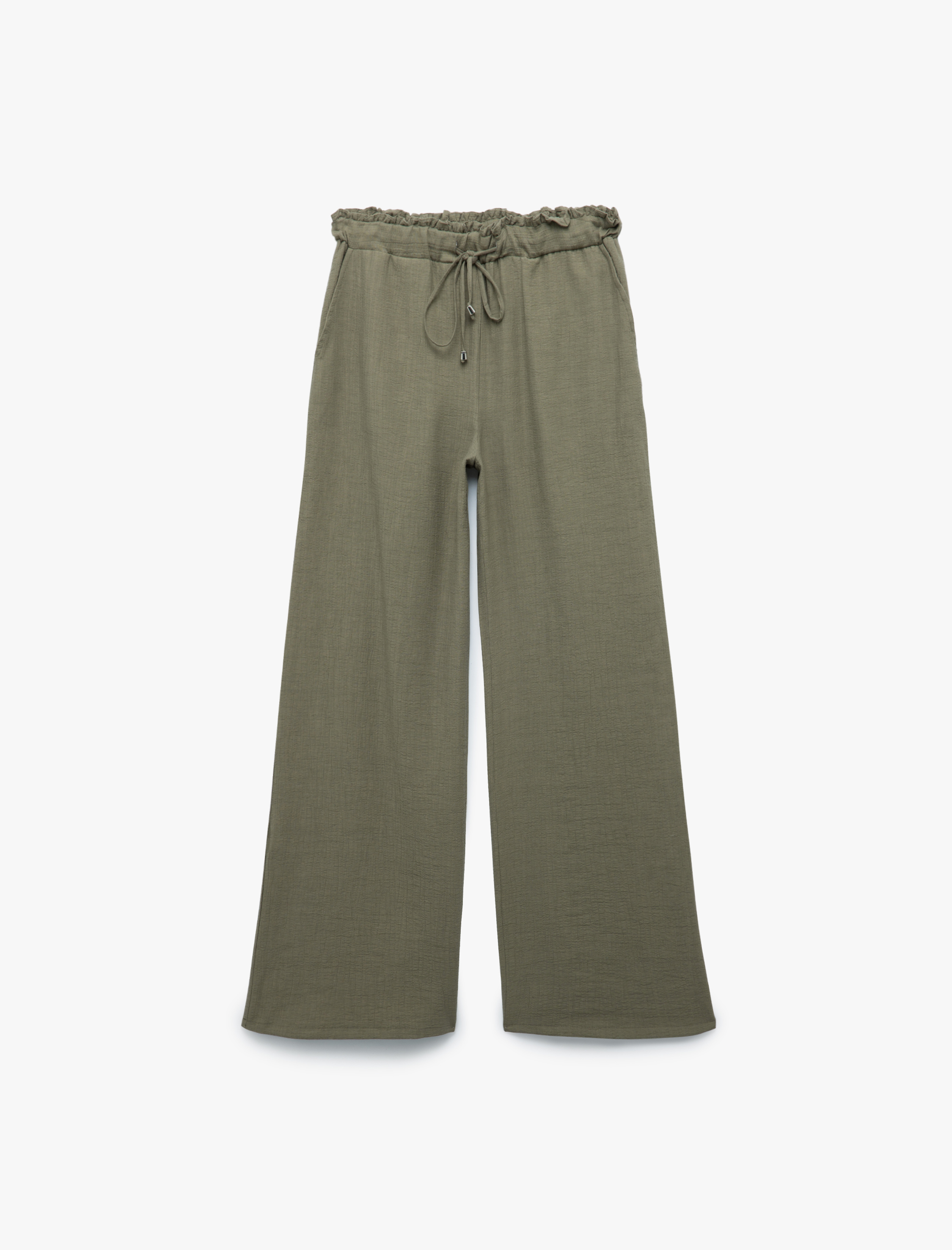 Koton X Sima Tarkan - Dökümlü Keten Karışımlı Bol Paça Müslin Pantolon