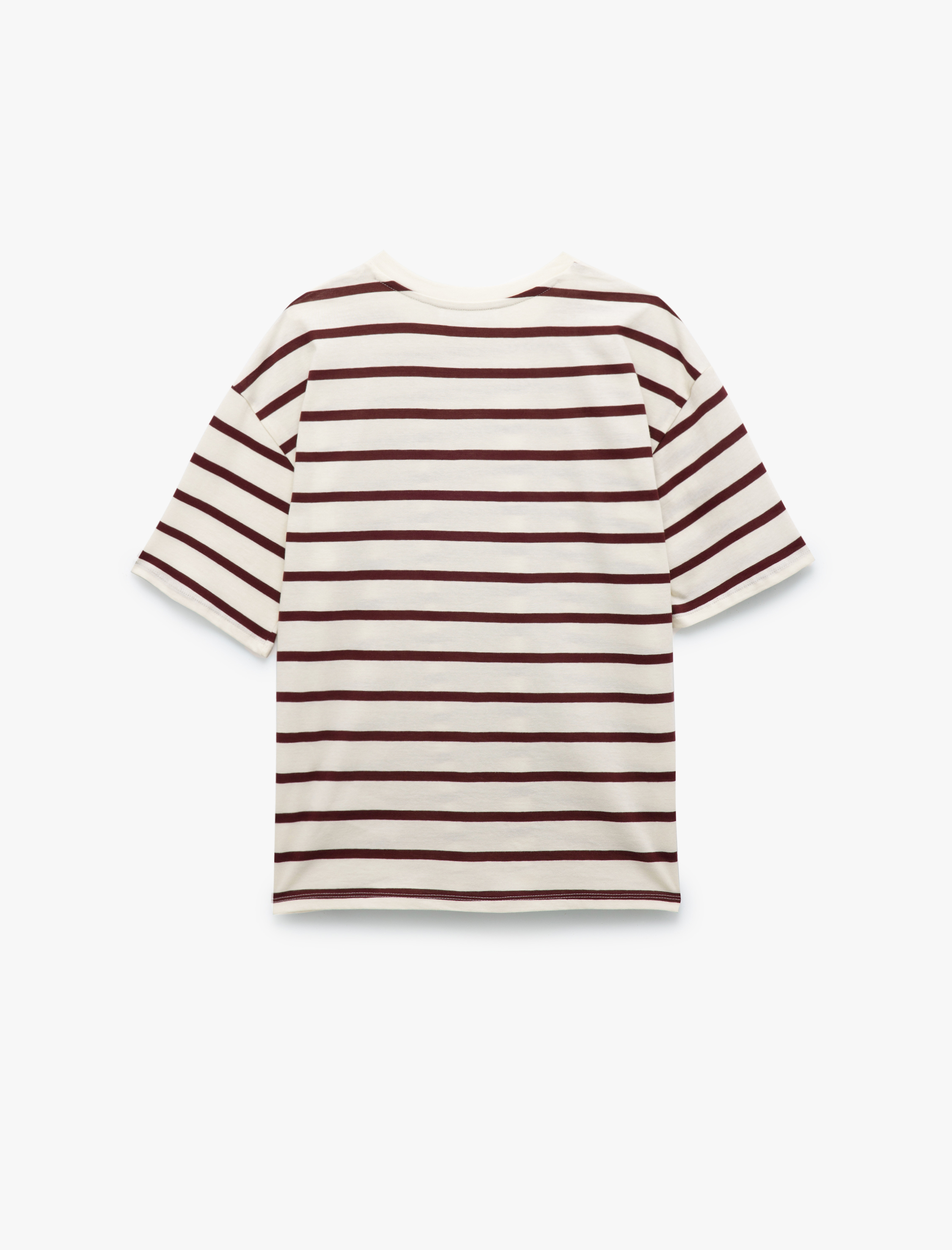 Çizgili Bisiklet Yaka Kısa Kollu Kadın Tişört