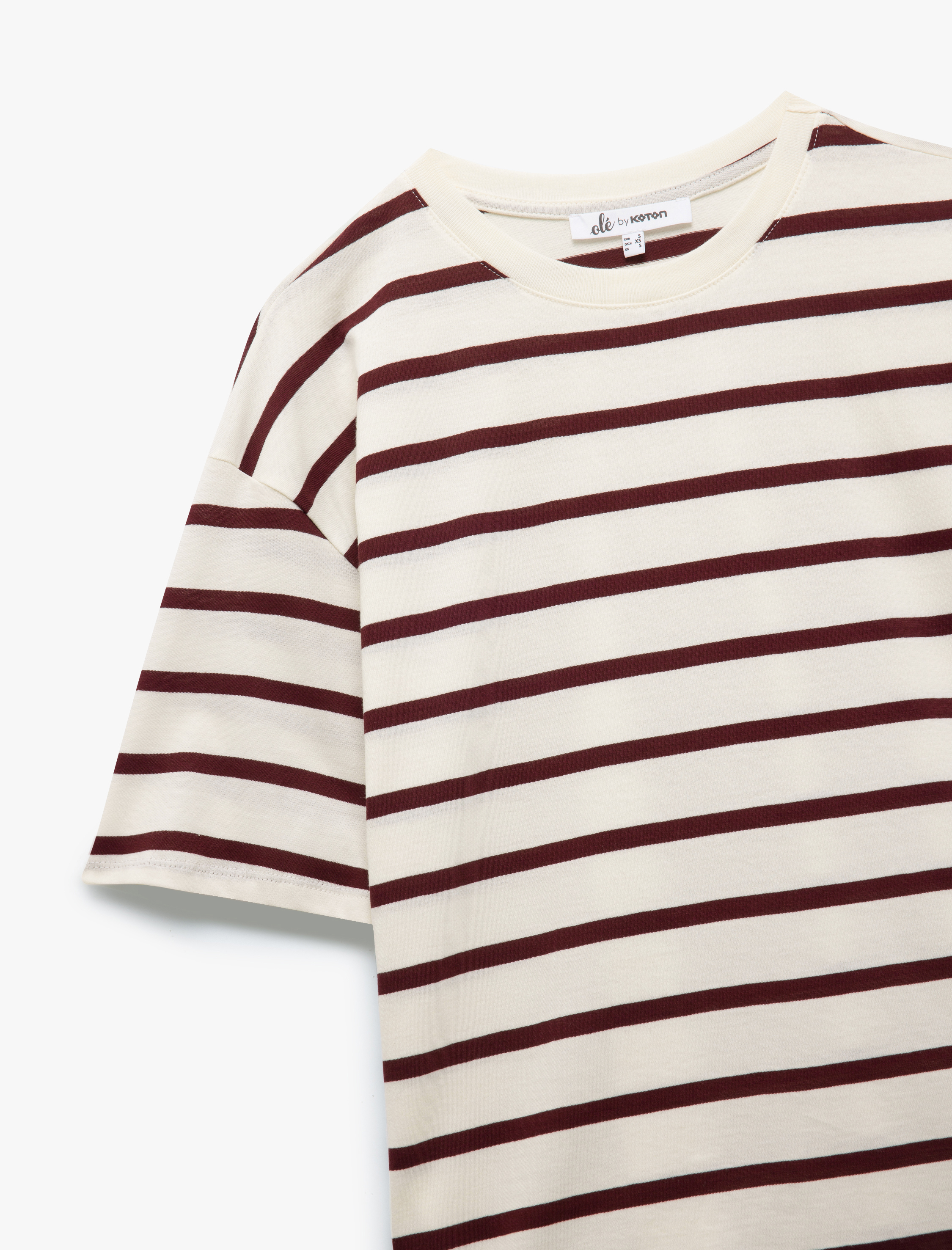 Çizgili Bisiklet Yaka Kısa Kollu Kadın Tişört