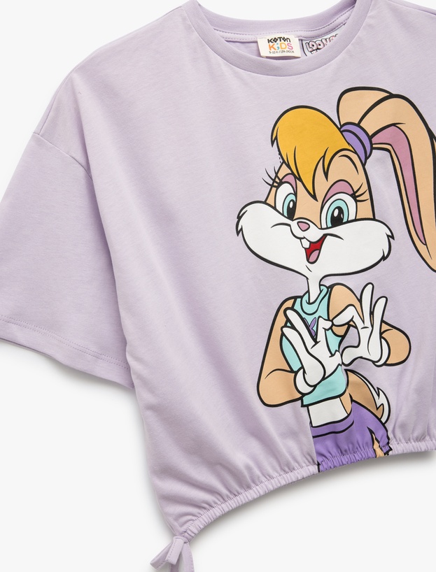 Lisanslı Lola Bunny Baskılı Büzgülü Kısa Kollu Crop Tişört_2