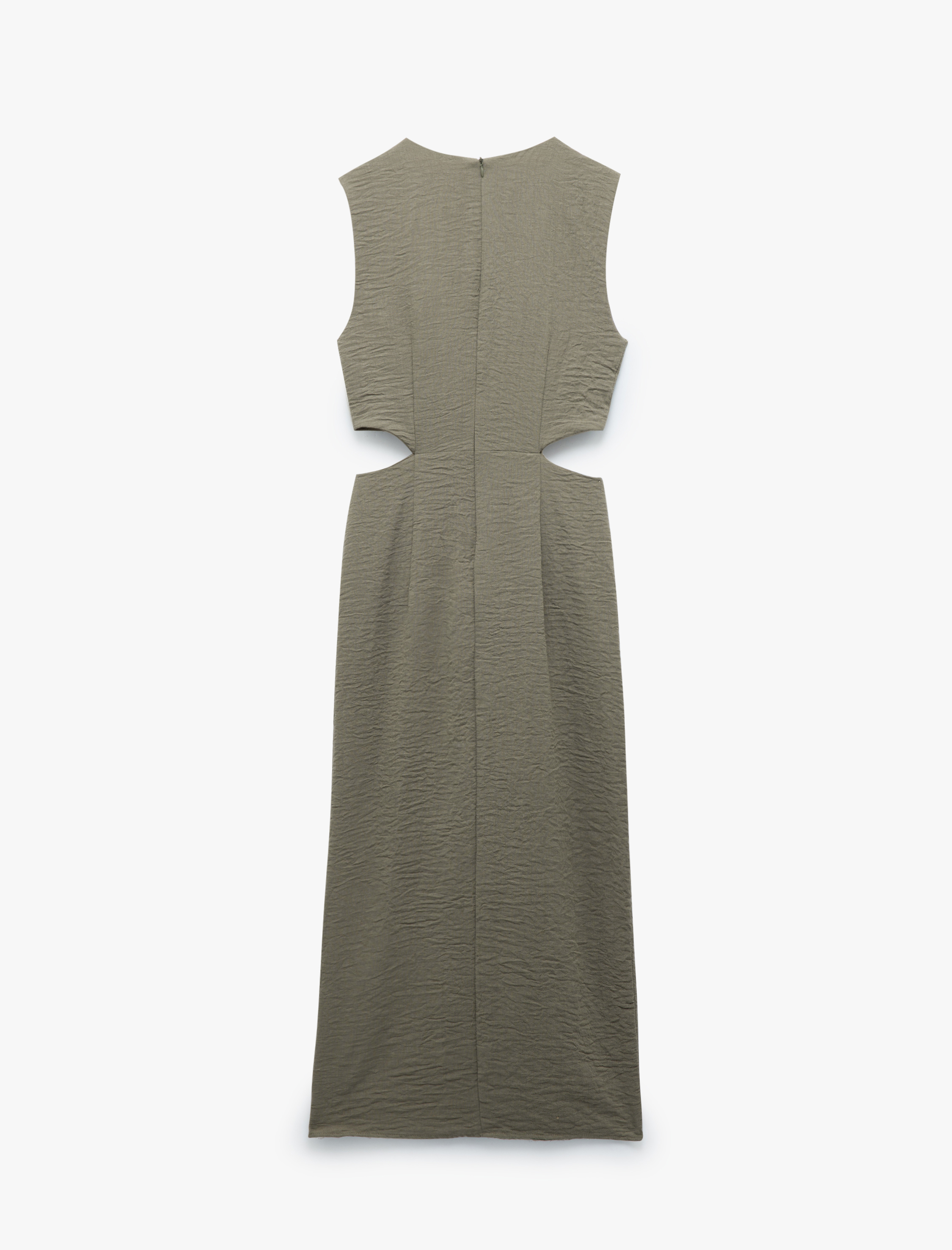   Dokulu Aksesuarlı Yuvarlak Yaka Pencere Detaylı Kolsuz Elbise