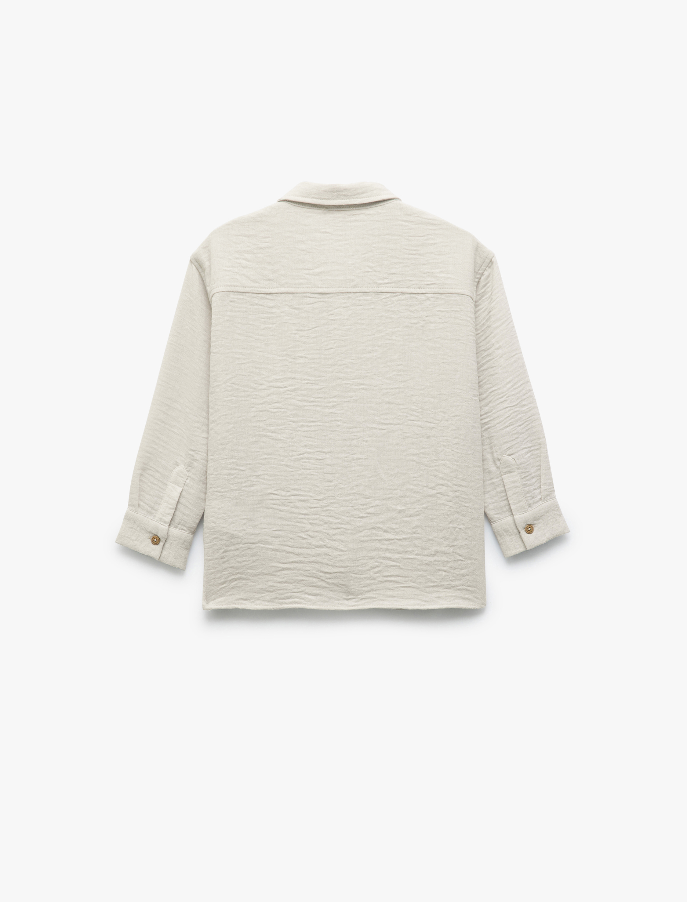  Erkek Çocuk Uzun Kollu Düğmeli Klasik Yaka Cep Detaylı Etiket Baskılı Gömlek