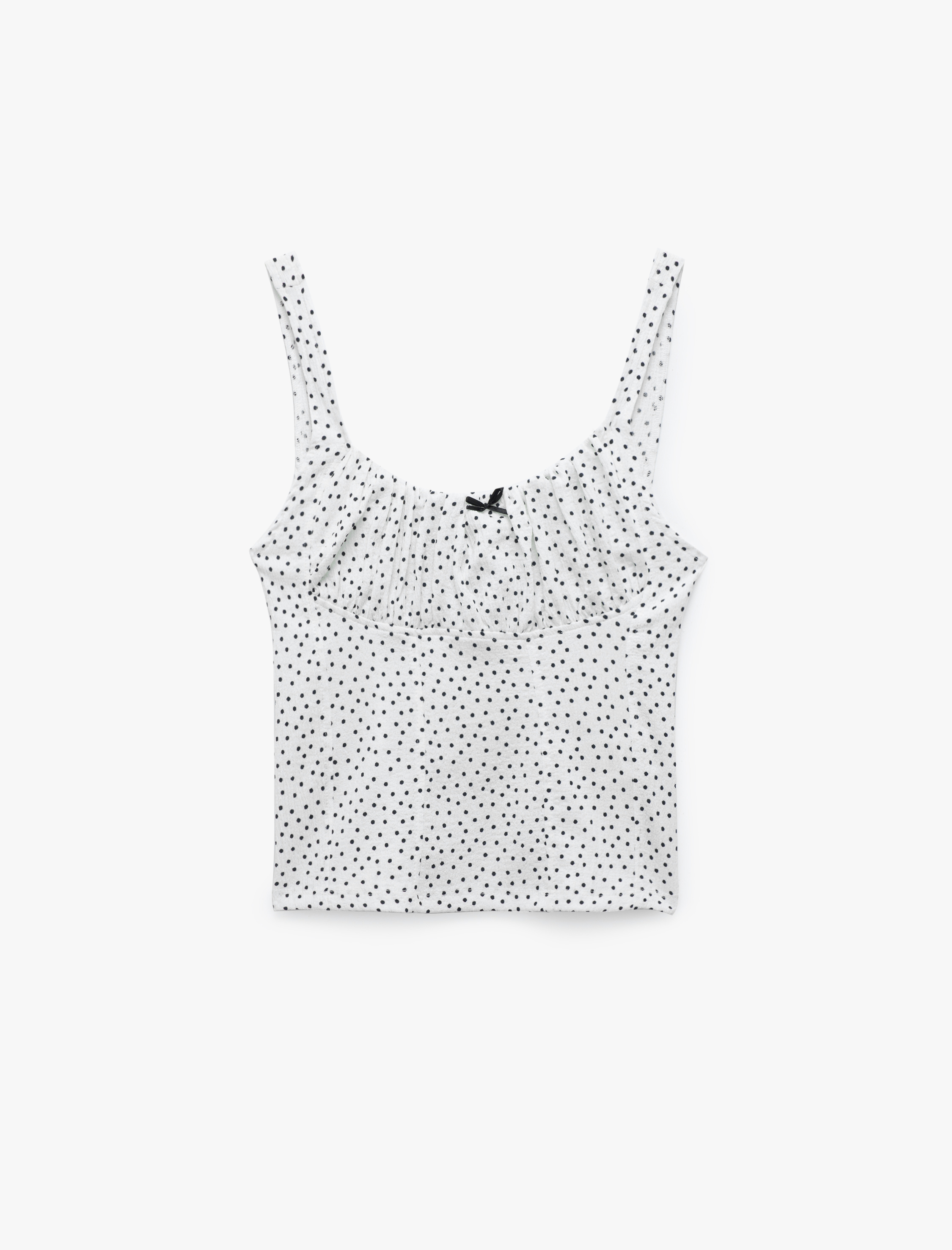   Fiyonklu Drapeli Slim Fit U Yaka Bürümcük Kumaş Puantiyeli Askılı Tişört