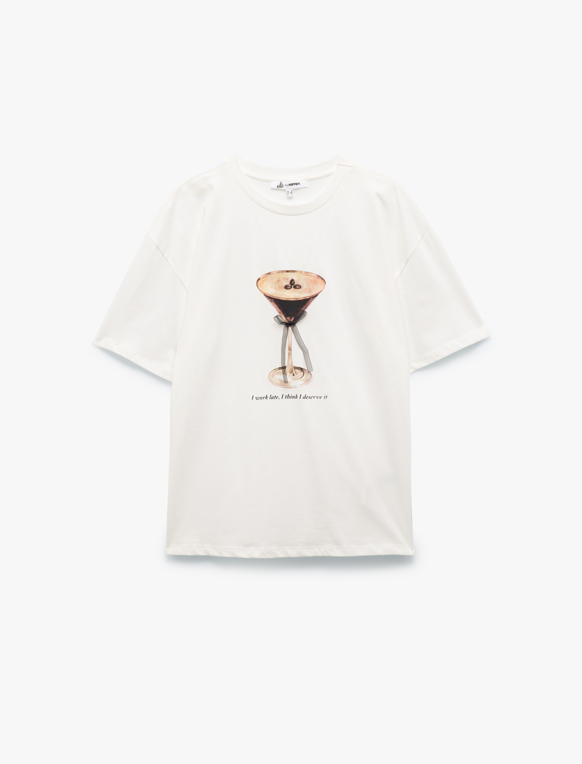 Bisiklet Yaka Fiyonklu Baskılı Kısa Kollu Pamuklu Oversize Tişört