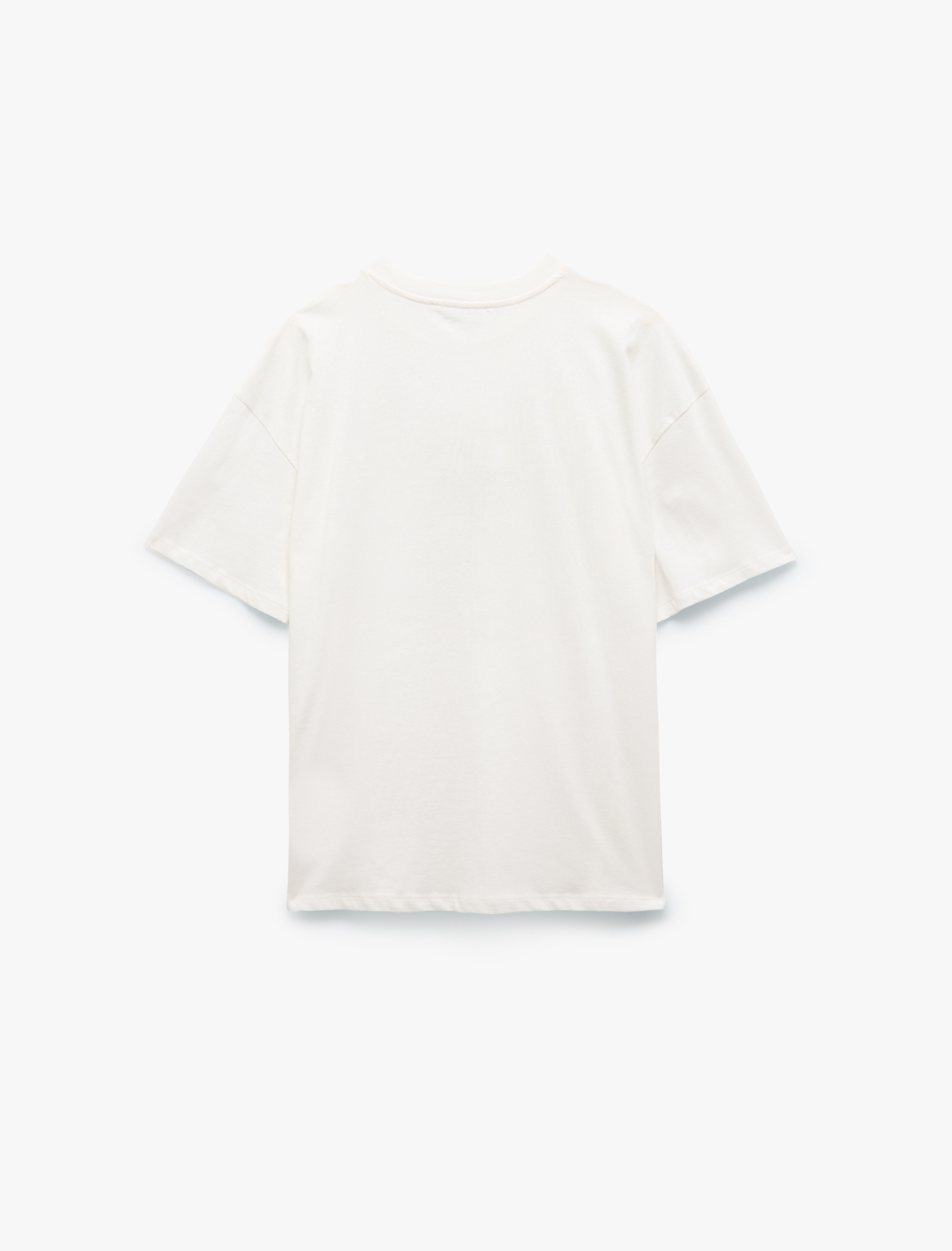 Bisiklet Yaka Fiyonklu Baskılı Kısa Kollu Pamuklu Oversize Tişört