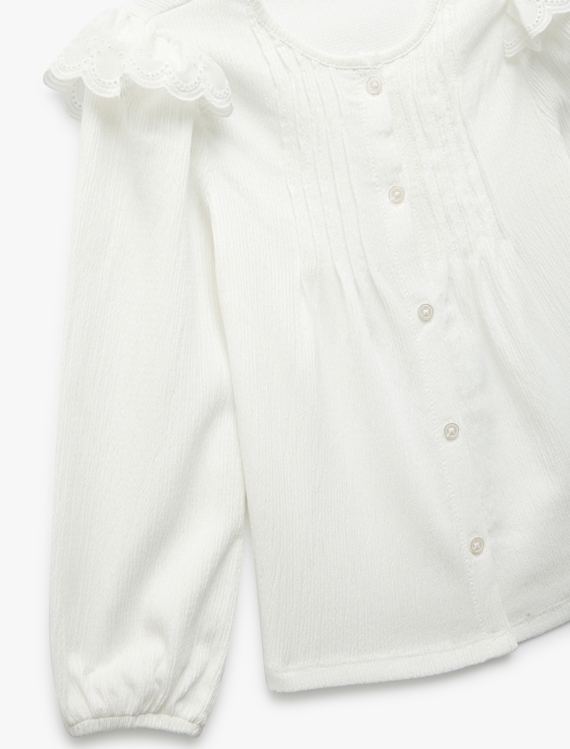  Kız Çocuk Brode Detaylı Uzun Kollu Düğmeli Bisiklet Yaka Bluz