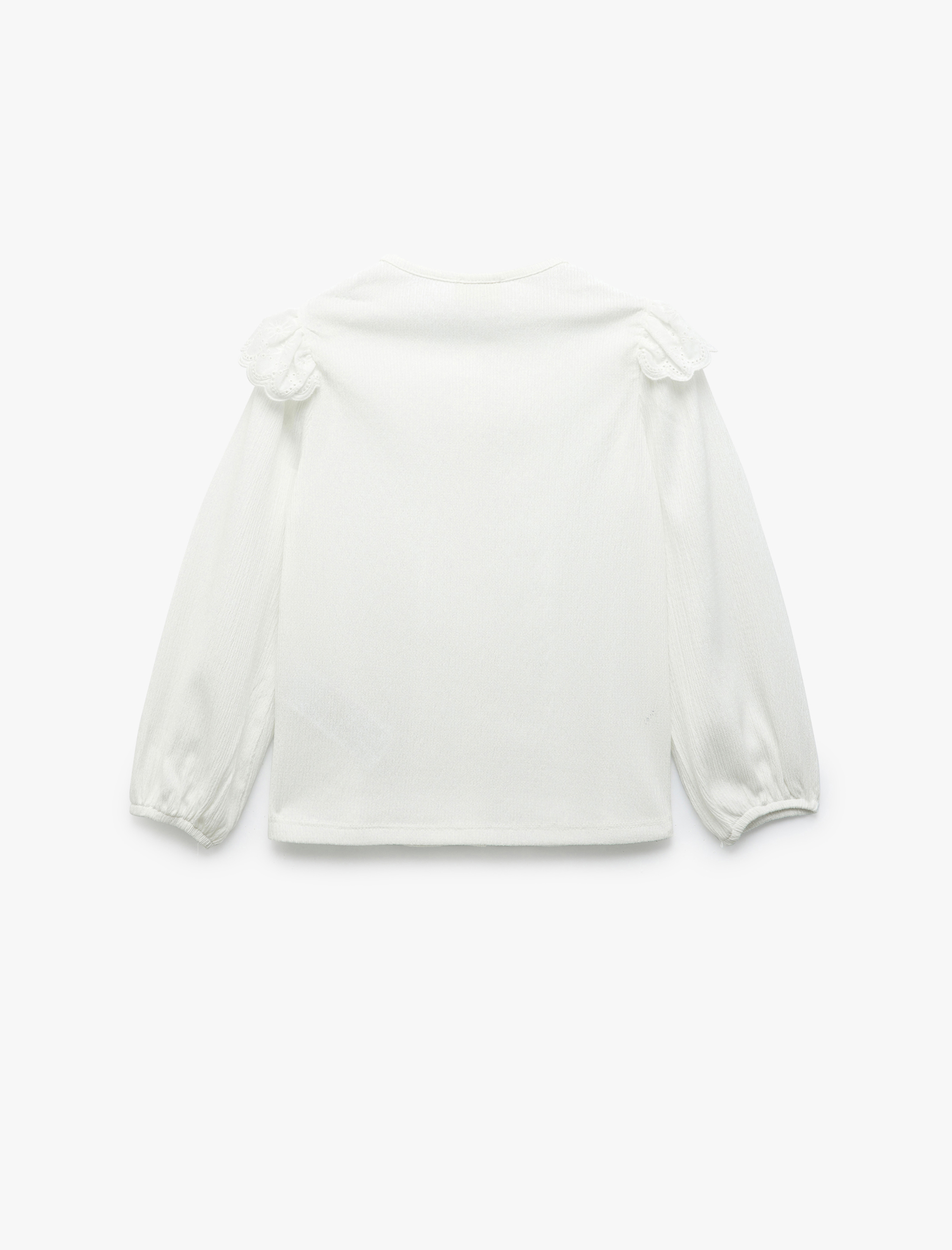  Kız Çocuk Brode Detaylı Uzun Kollu Düğmeli Bisiklet Yaka Bluz