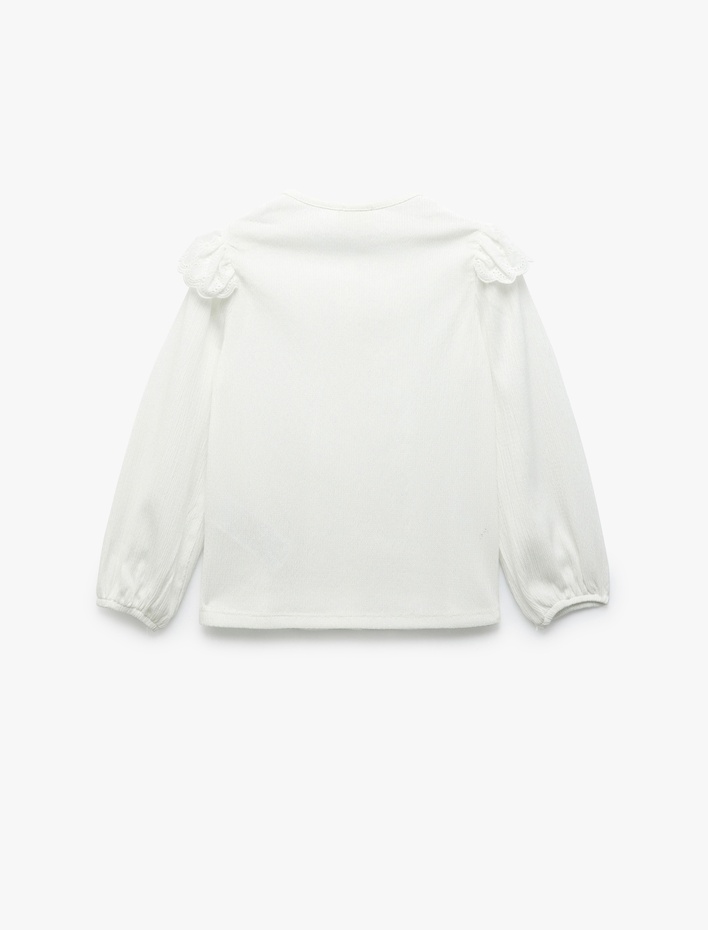 Kız Çocuk Brode Detaylı Uzun Kollu Düğmeli Bisiklet Yaka Bluz