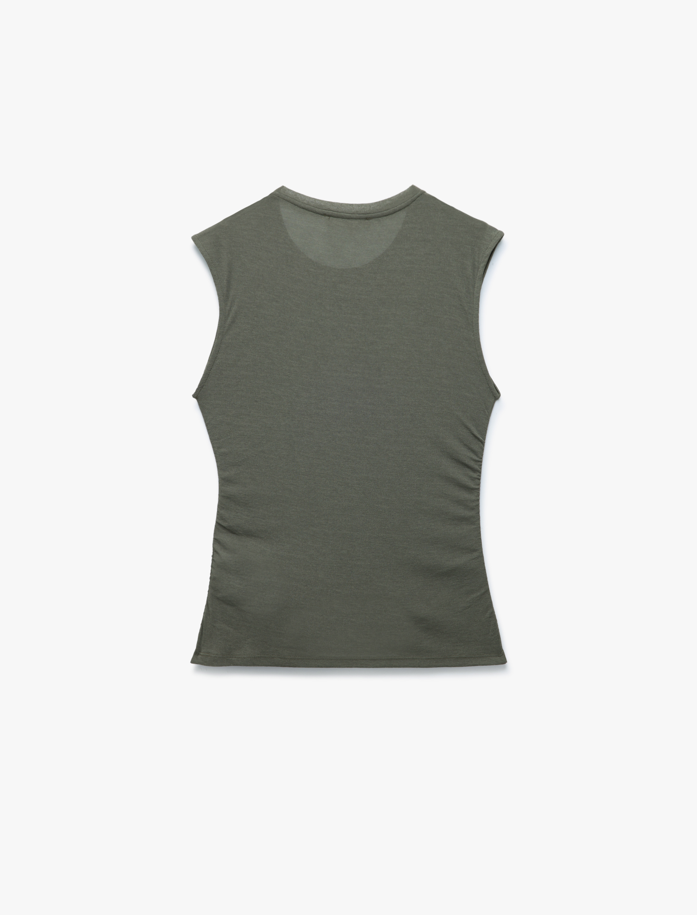   Slim Fit Drapeli Bisiklet Yaka Kolsuz Bluz