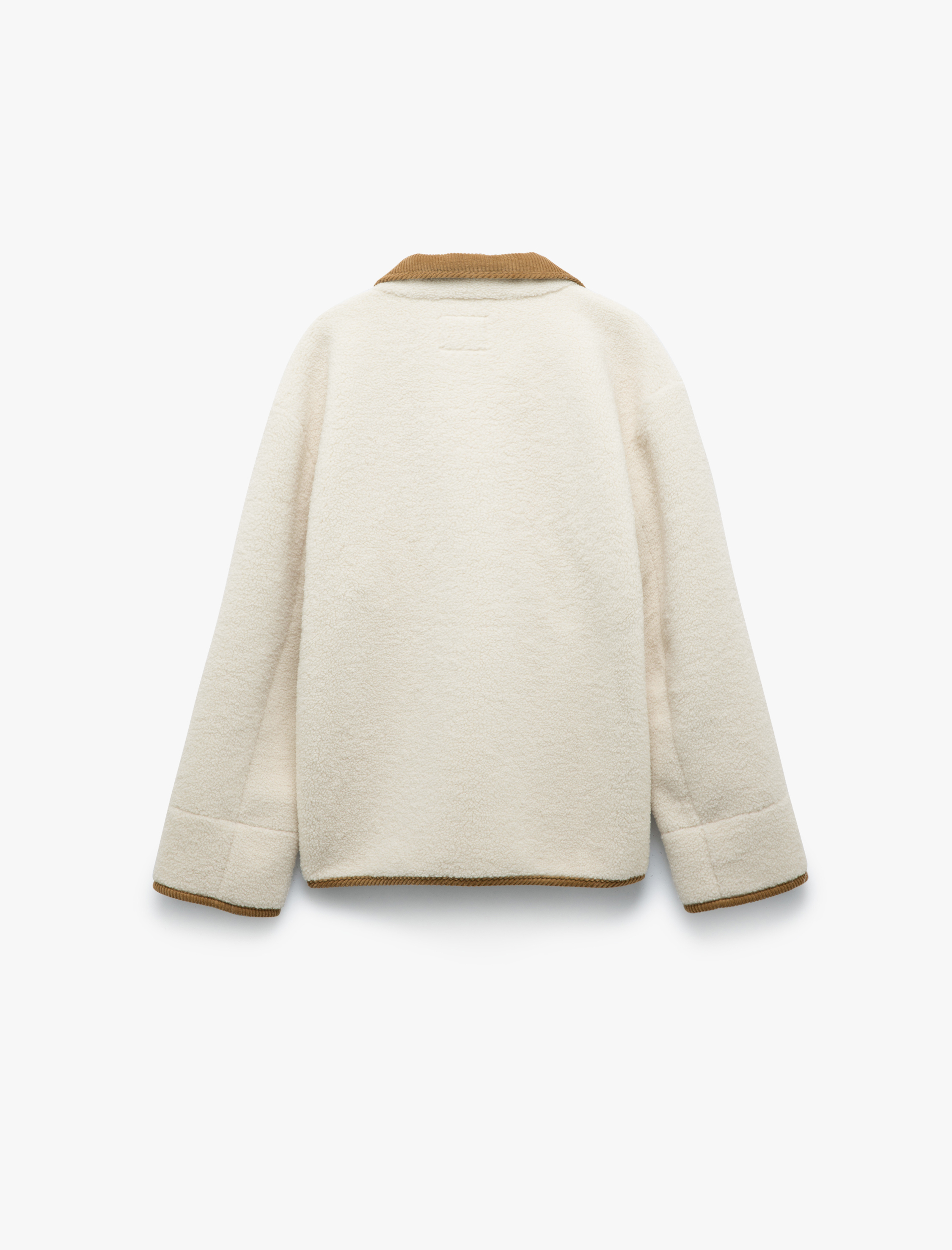 Uzun Kollu Düğmeli Cepli Kruvaze Klasik Yaka Peluş Ceket