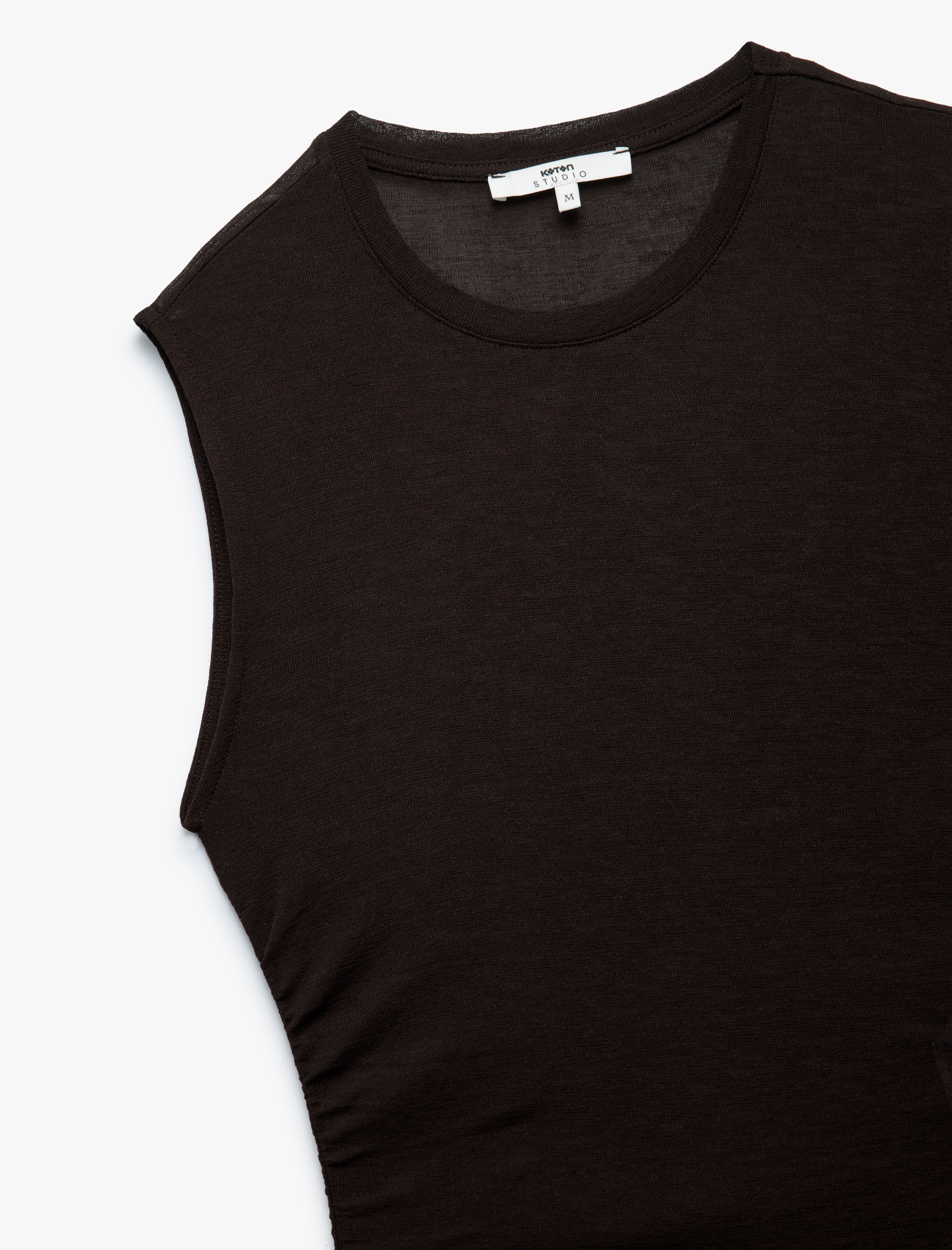   Slim Fit Drapeli Bisiklet Yaka Kolsuz Bluz