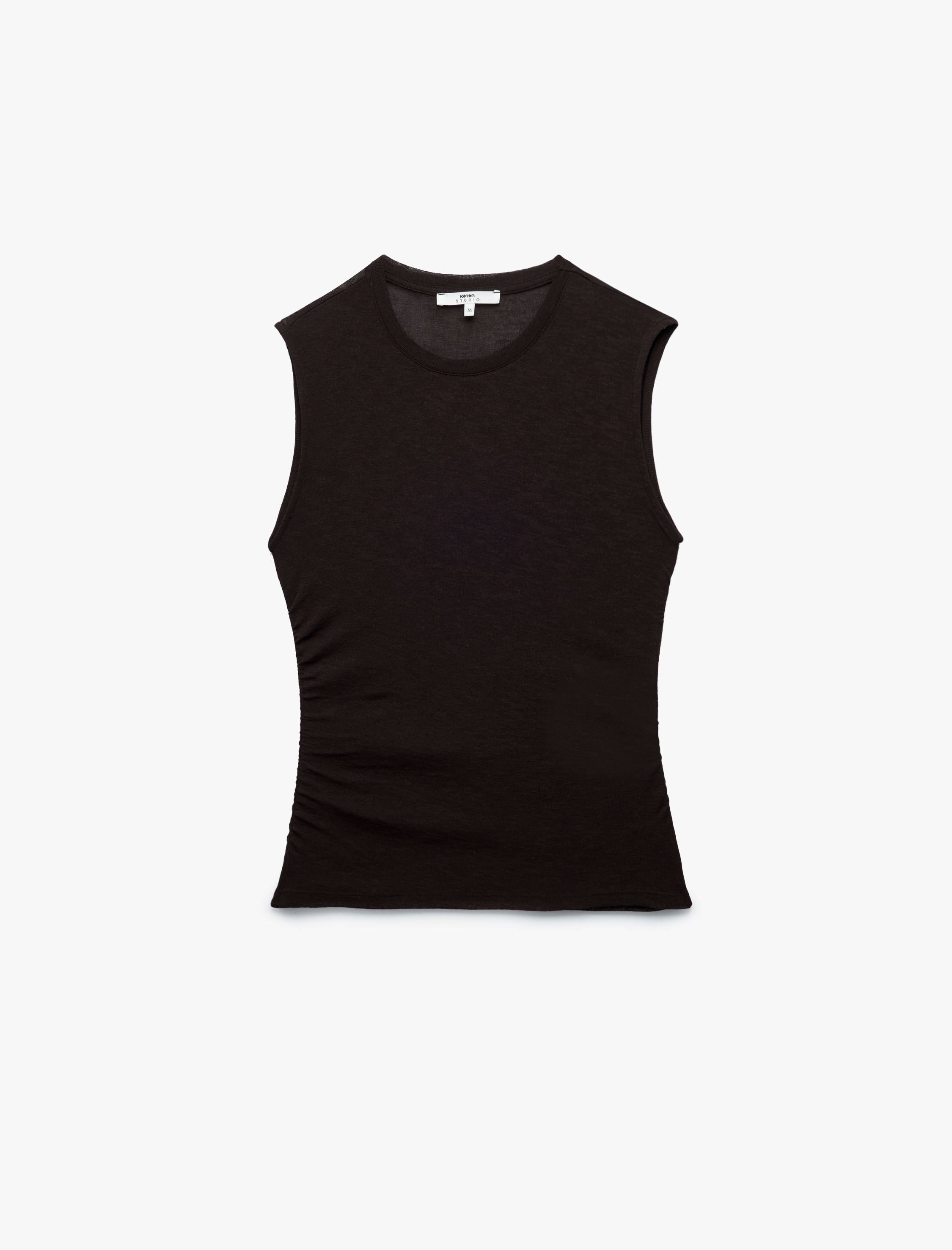   Slim Fit Drapeli Bisiklet Yaka Kolsuz Bluz