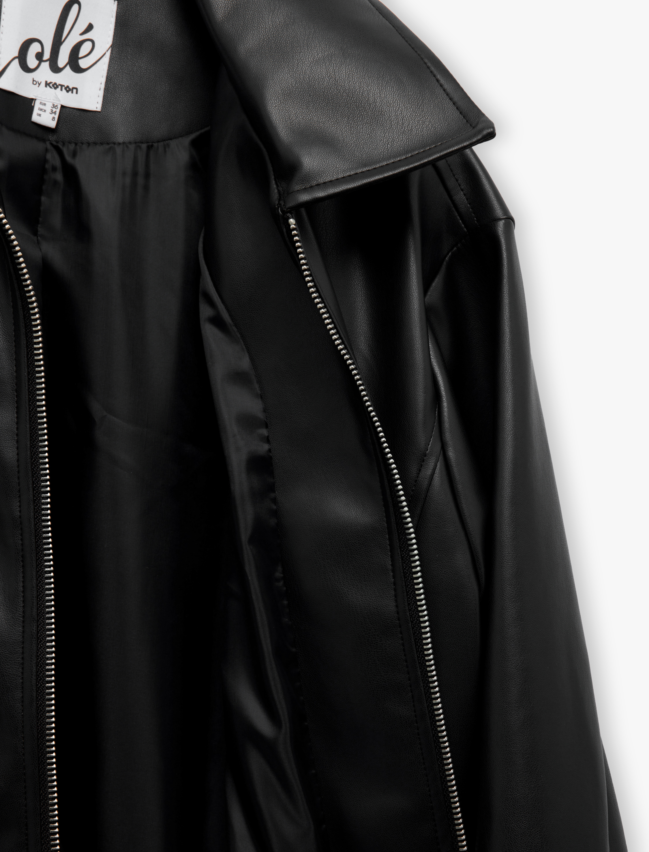   Gömlek Yaka Suni Deri Fermuarlı Cepli Bomber Ceket