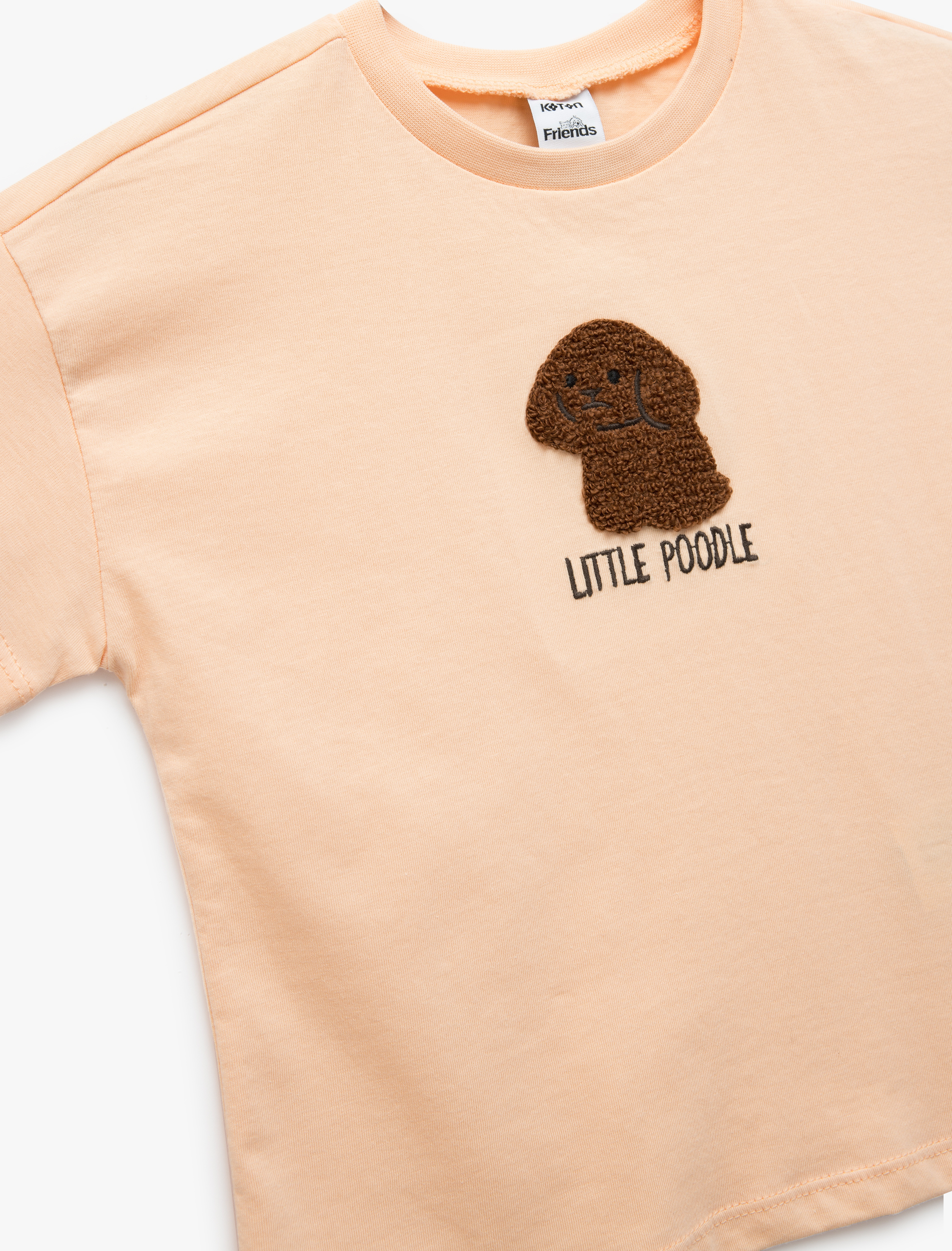  Kız Bebek Nakış Detaylı Kısa Kollu Bisiklet Yaka Pamuklu Tişört