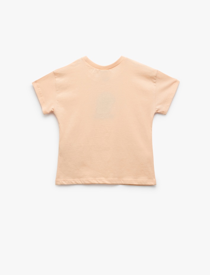 Kız Bebek Nakış Detaylı Kısa Kollu Bisiklet Yaka Pamuklu Tişört