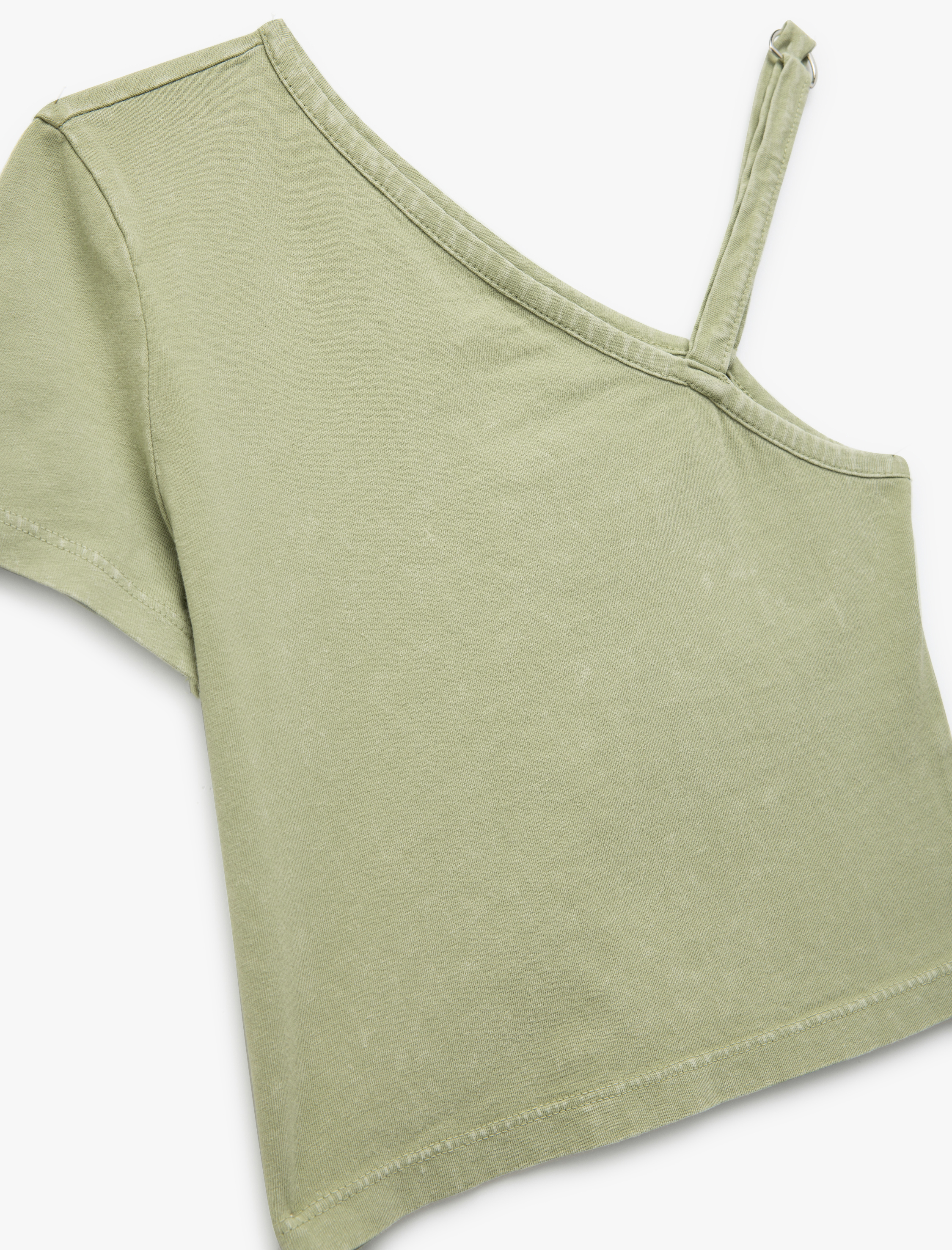  Kız Çocuk Pamuklu Tek Omuz Askılı Kısa Kollu Crop Tişört