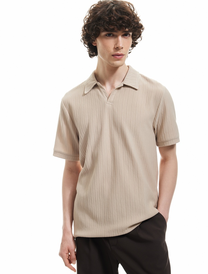  Dokulu Regular Fit Basic Kısa Kollu Polo Yaka Tişört