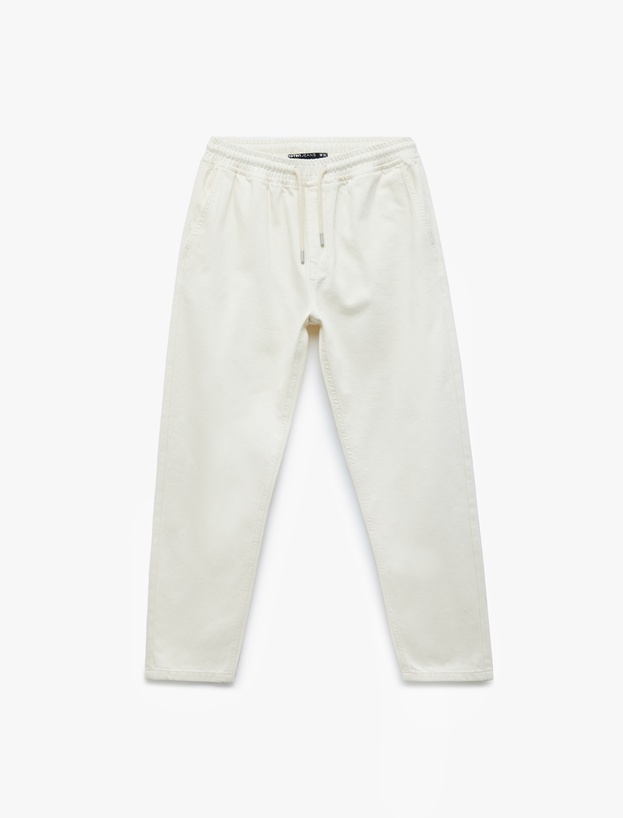 Beli Bağcıklı Cep Detaylı Pamuklu Bol Baggy Jean Pantolon_3