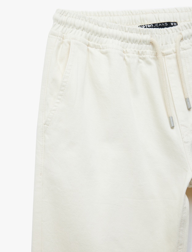 Beli Bağcıklı Cep Detaylı Pamuklu Bol Baggy Jean Pantolon_5