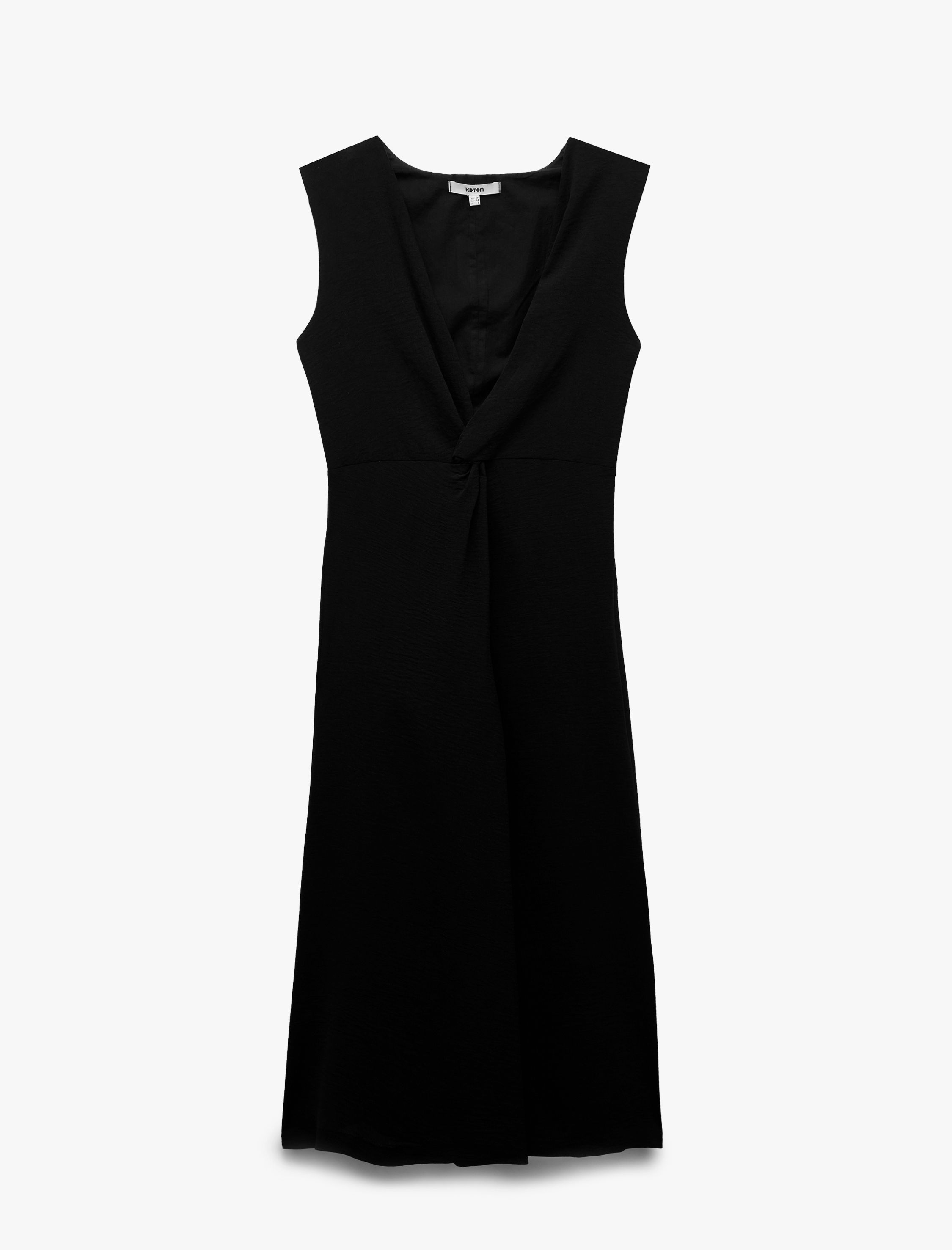   Astarlı Rahat Kalıp V Yaka Aerobin Kumaş Kolsuz Uzun Elbise