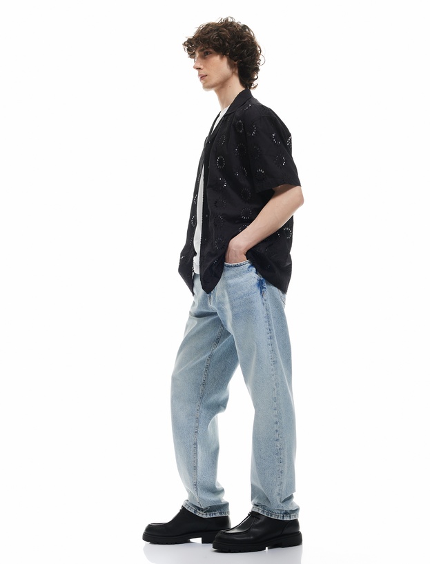 Normal Bel Cep Detaylı Pamuklu Vintage Straight Fit Jean Pantolon_0