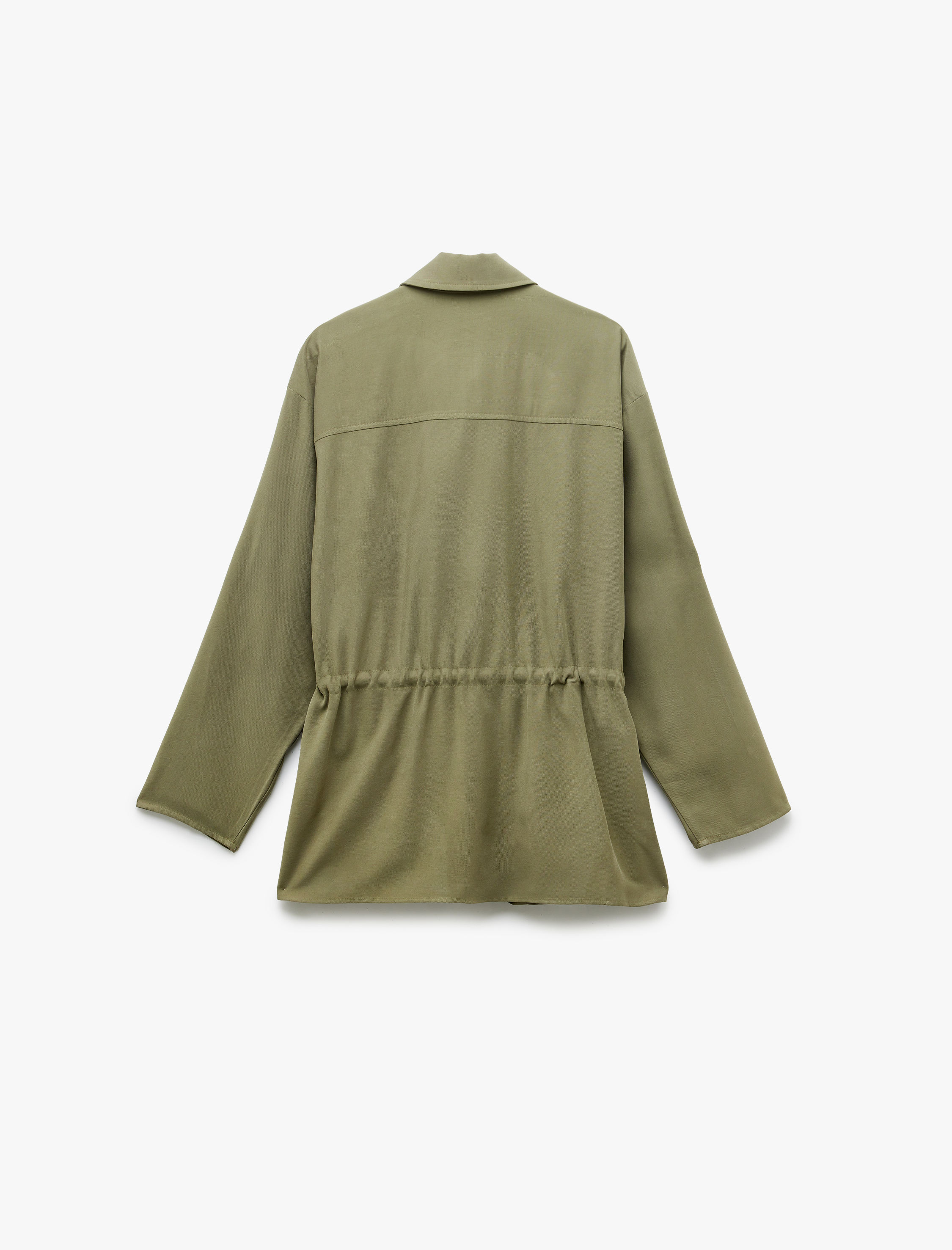   Rahat Kalıp Belden Bağlama Detaylı Cepli Uzun Viskon Ceket