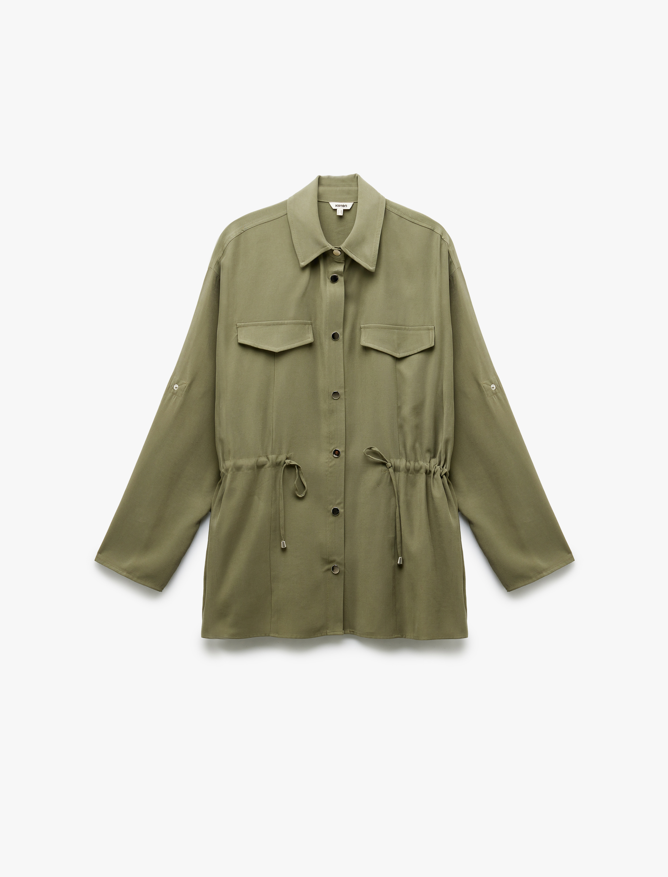   Rahat Kalıp Belden Bağlama Detaylı Cepli Uzun Viskon Ceket