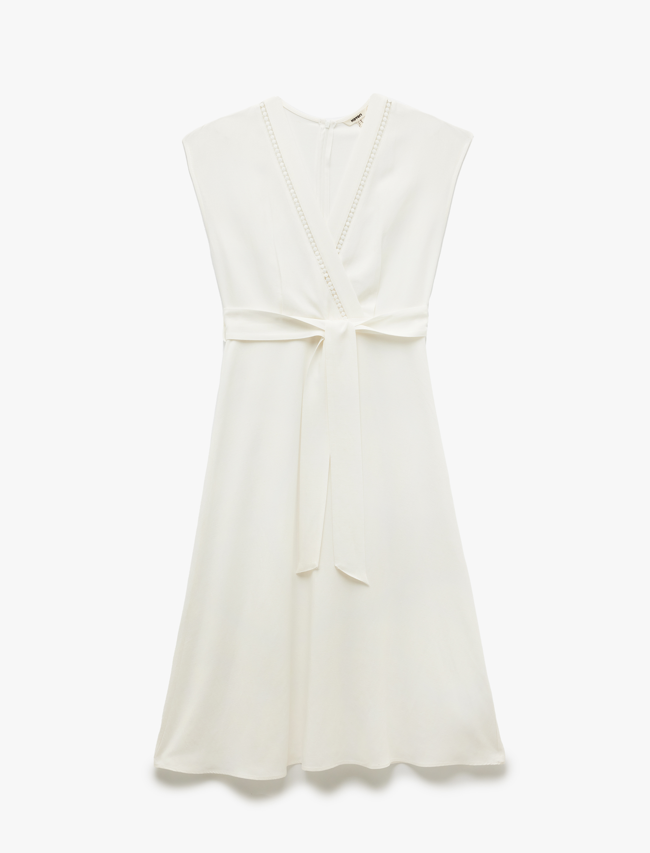   Kemer Detaylı Viskon - Keten Karışımlı Midi Kolsuz Kruvaze Elbise