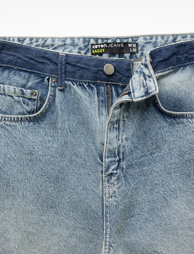 Normal Bel Pamuklu Cep Detaylı Bol Baggy Jean Pantolon_5