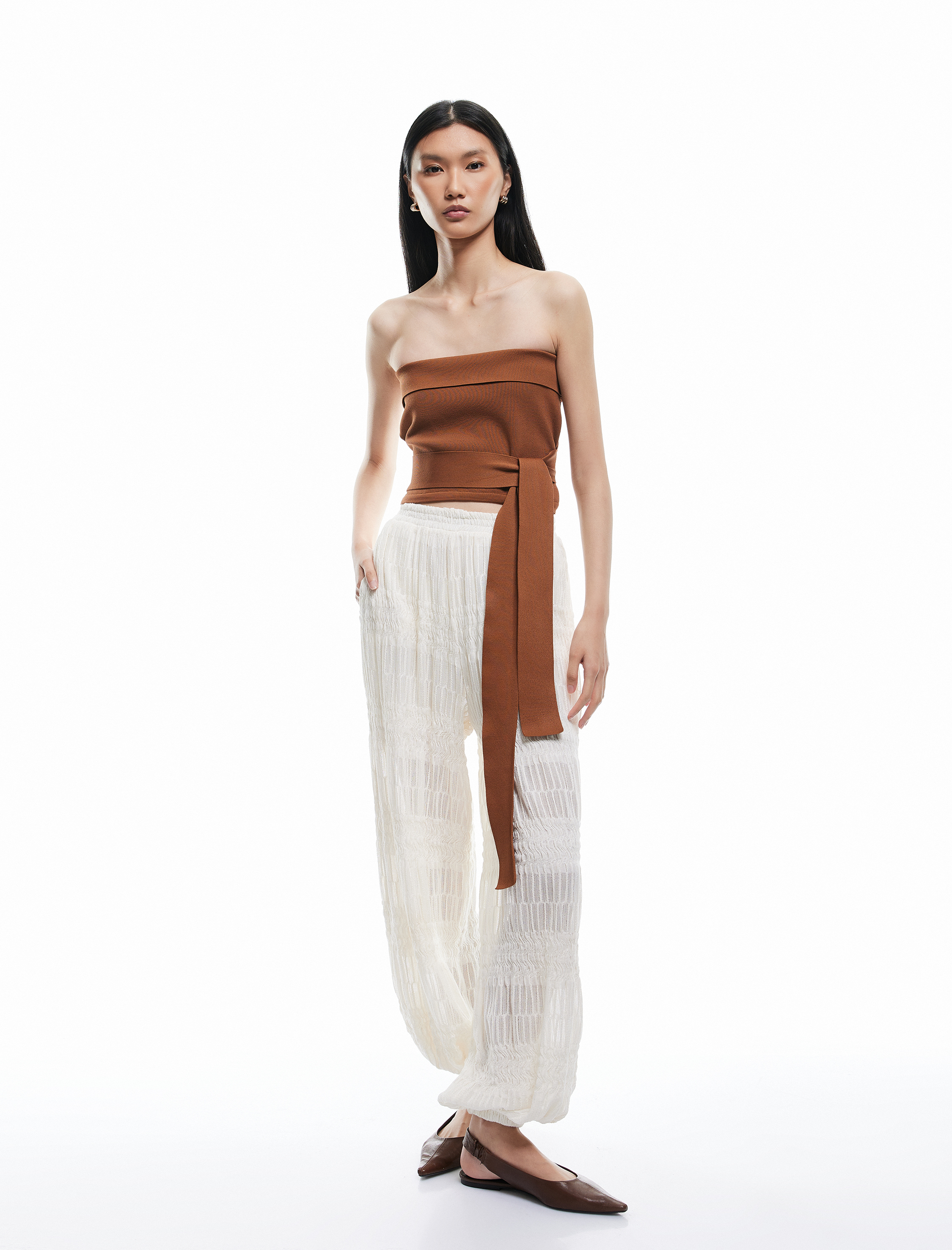   Bağlama Detaylı Straplez Triko Üst