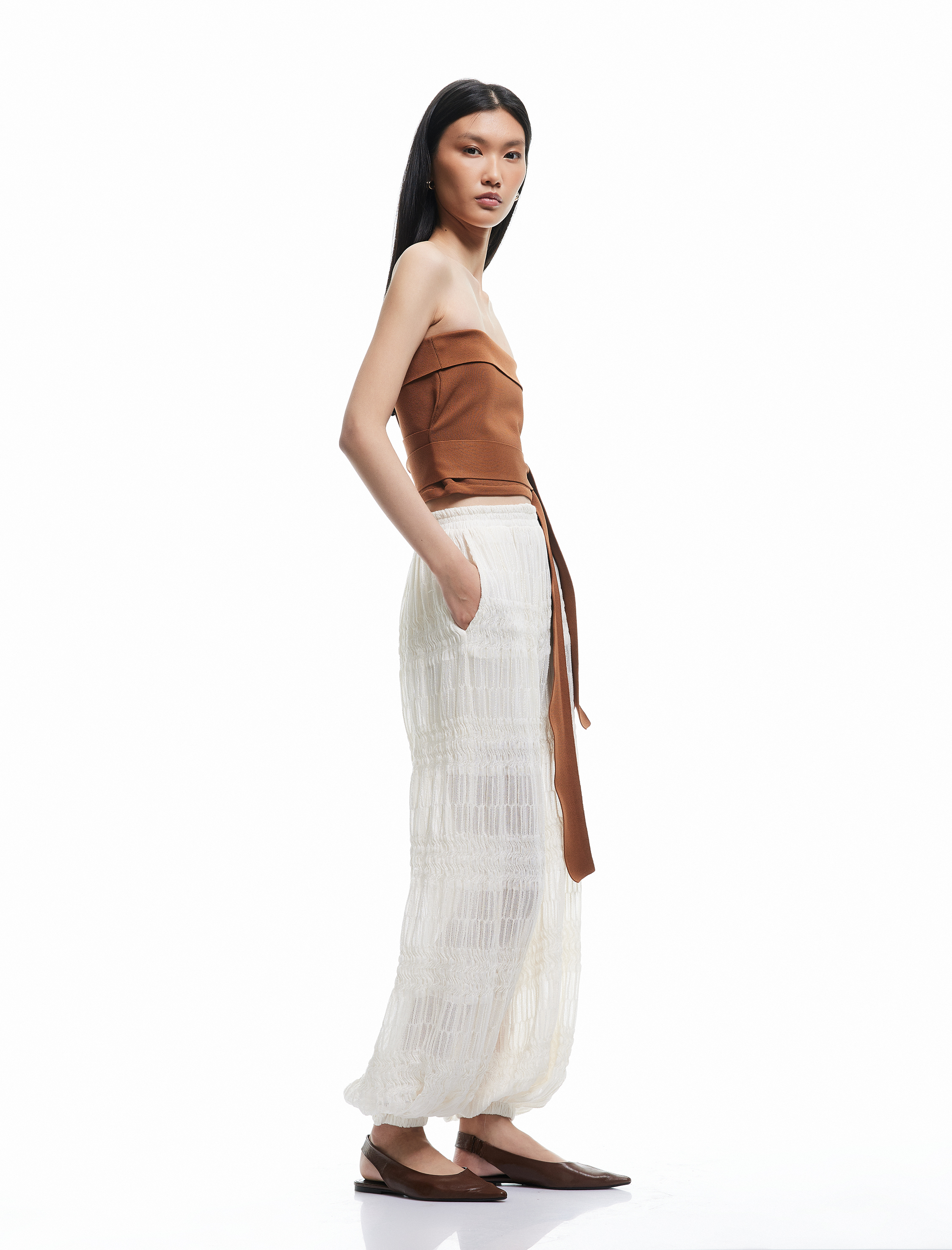   Bağlama Detaylı Straplez Triko Üst